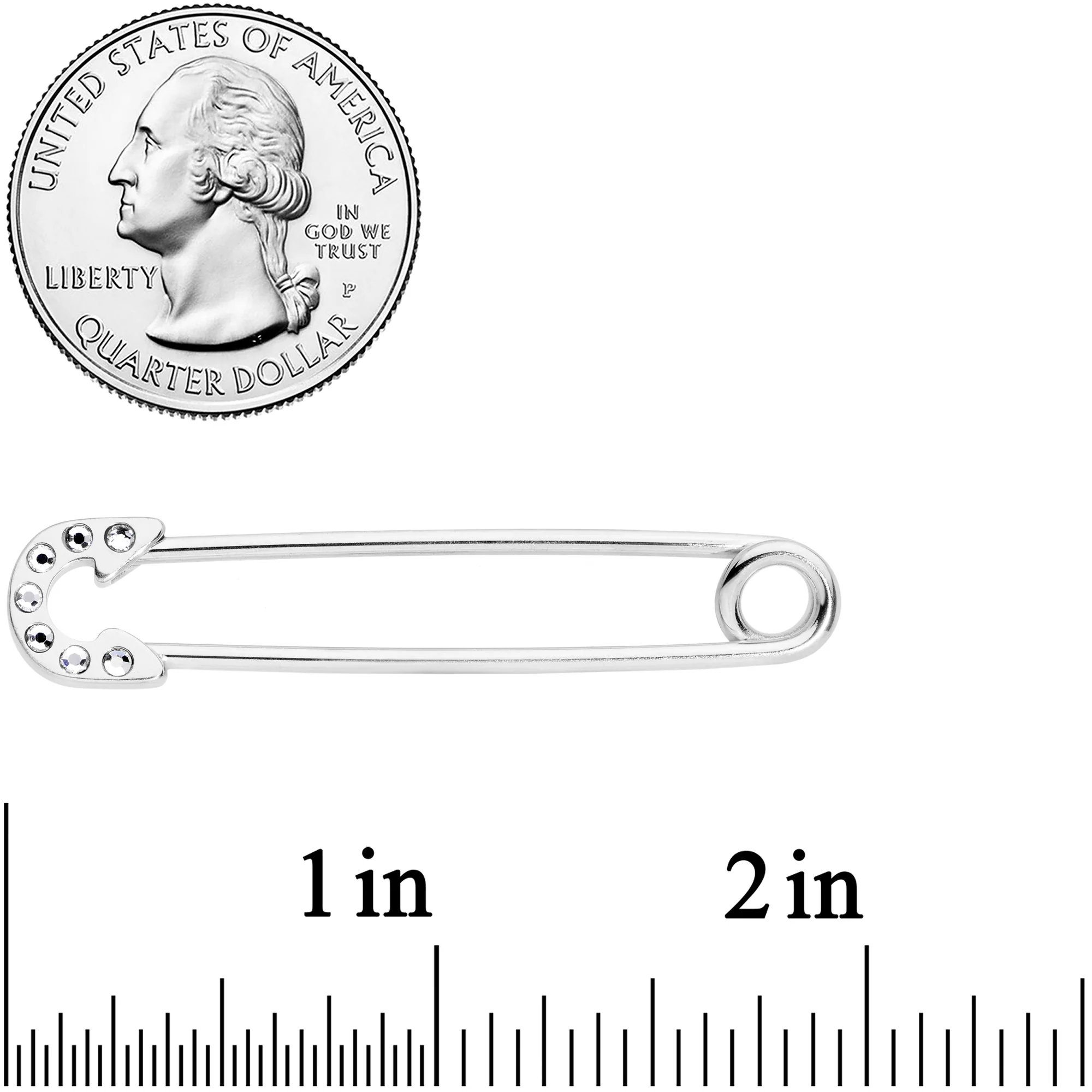 14G Clear Gem Punk Rock Safety Pin Industrial Barbell 38mm - Image 3
