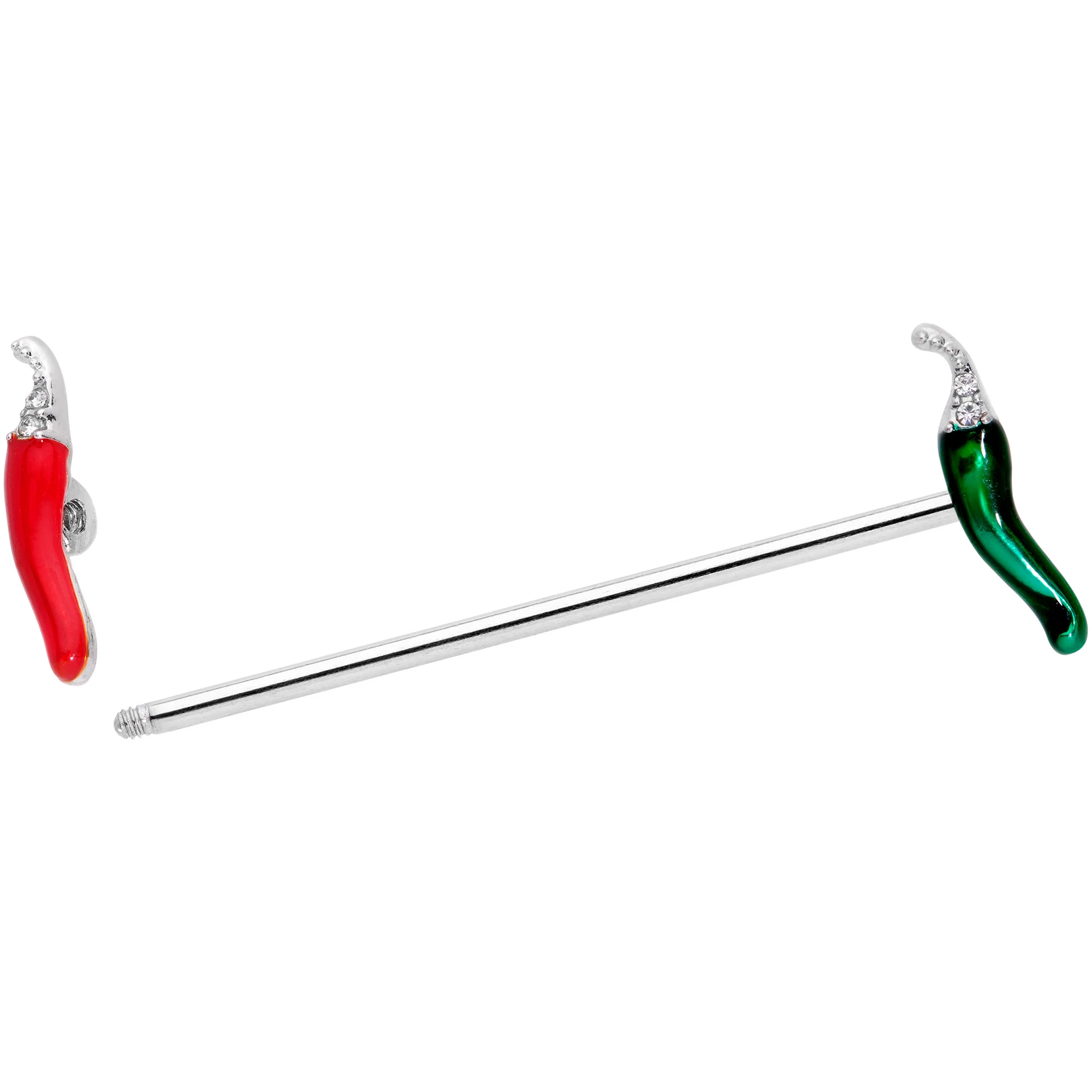 14G Clear Gem Red Green Pepper Industrial Barbell 38mm - Image 3
