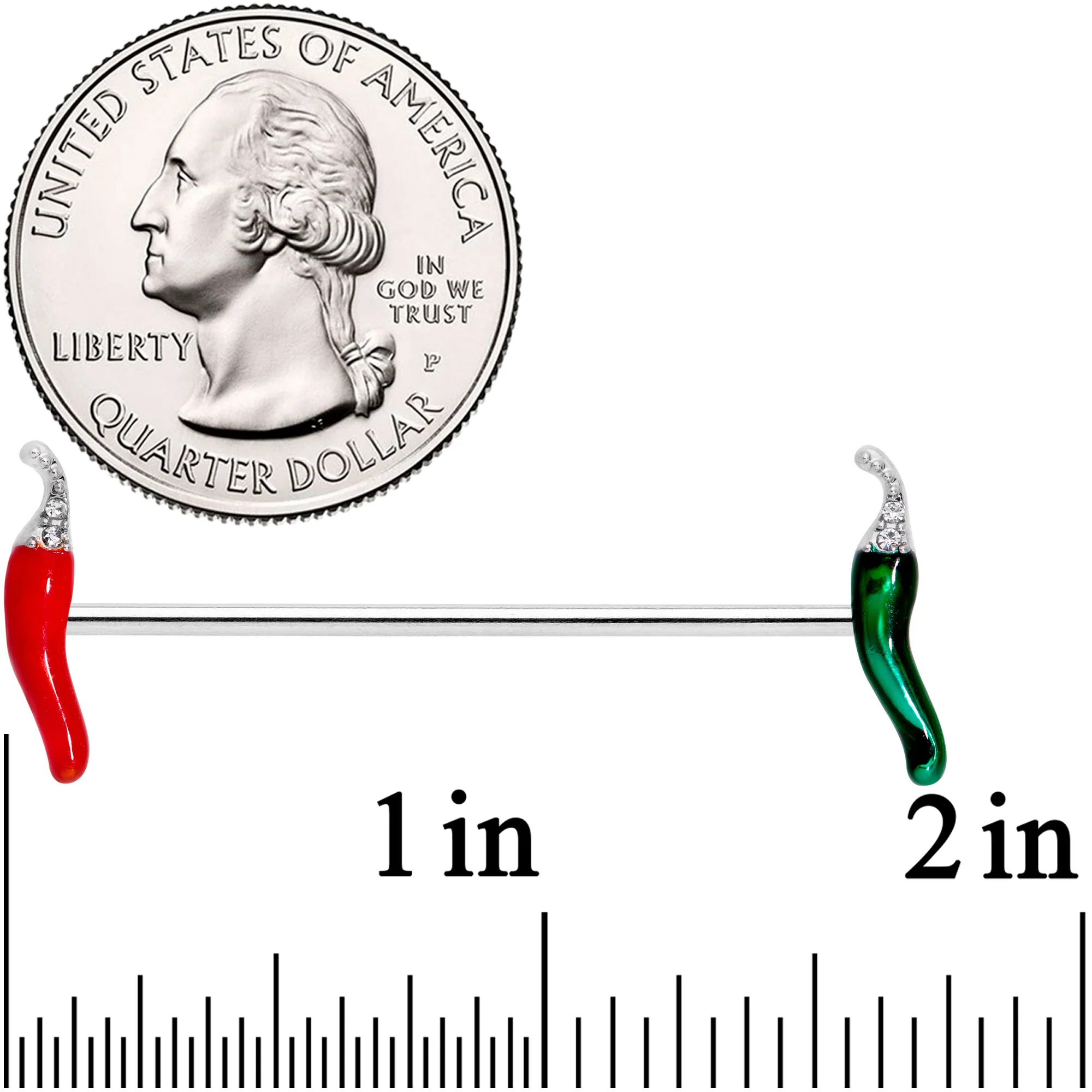 14G Clear Gem Red Green Pepper Industrial Barbell 38mm - Image 4
