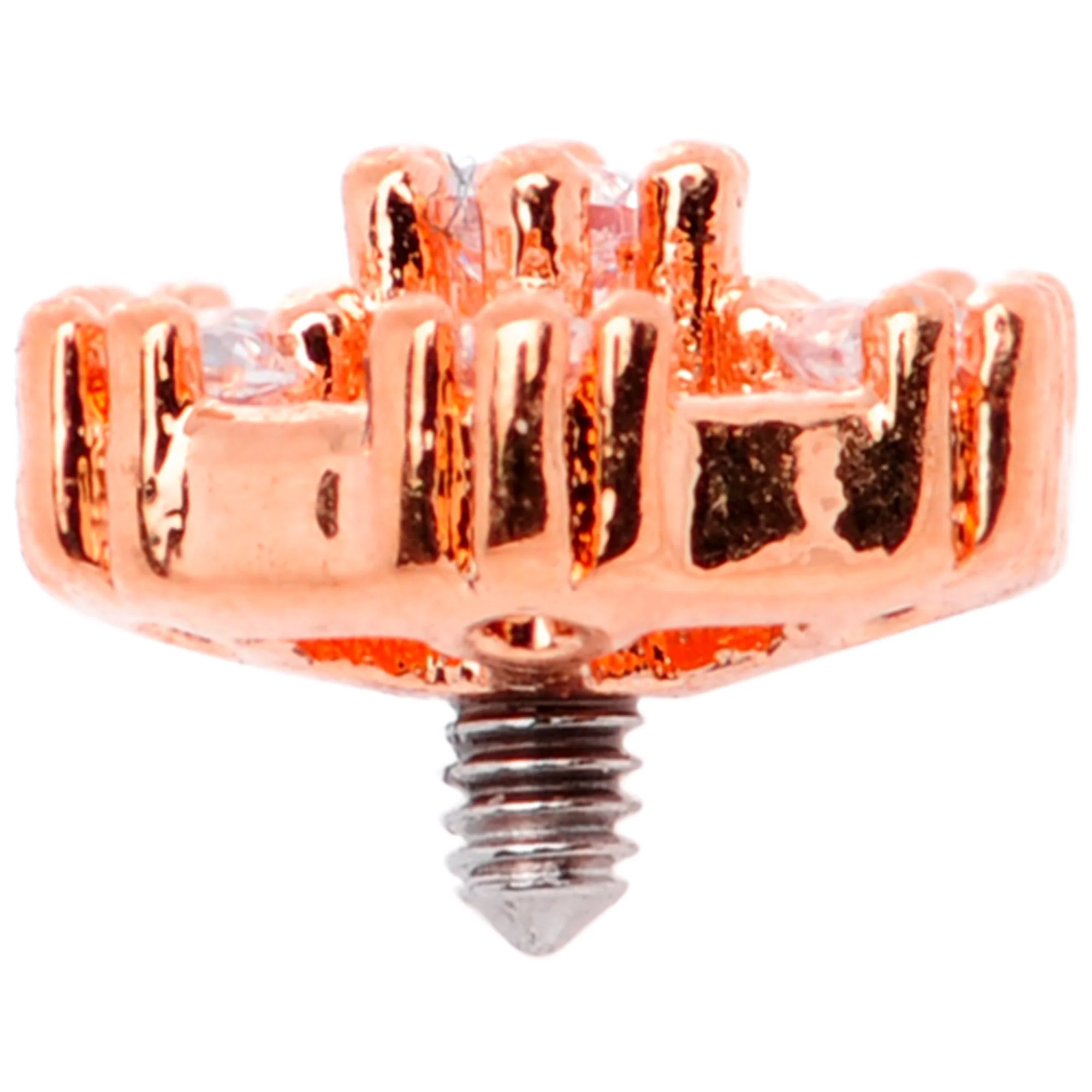 14G Clear Gem Rose Flower Tone Externally Threaded Dermal Anchor Top - Image 3