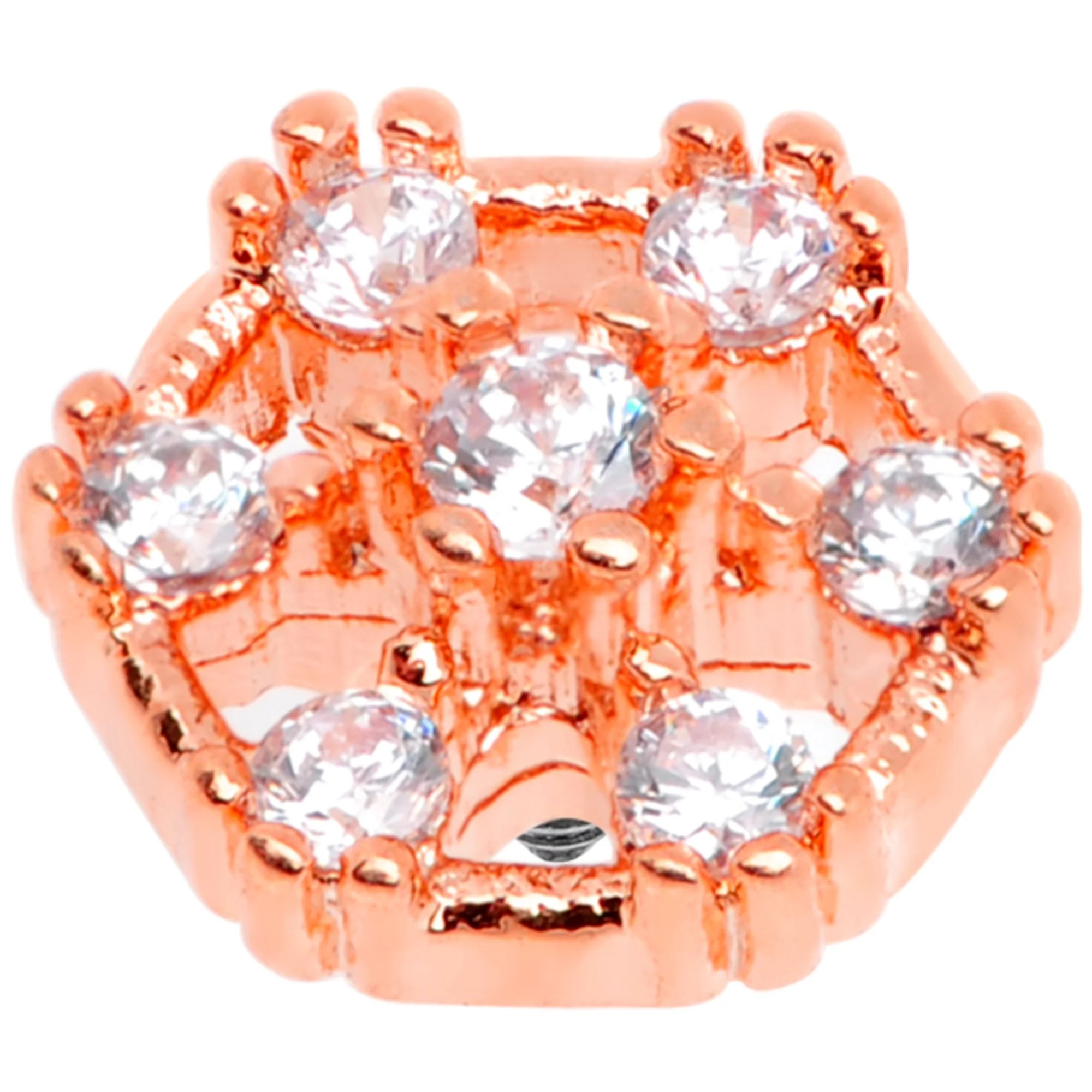 14G Clear Gem Rose Flower Tone Externally Threaded Dermal Anchor Top - Image 4