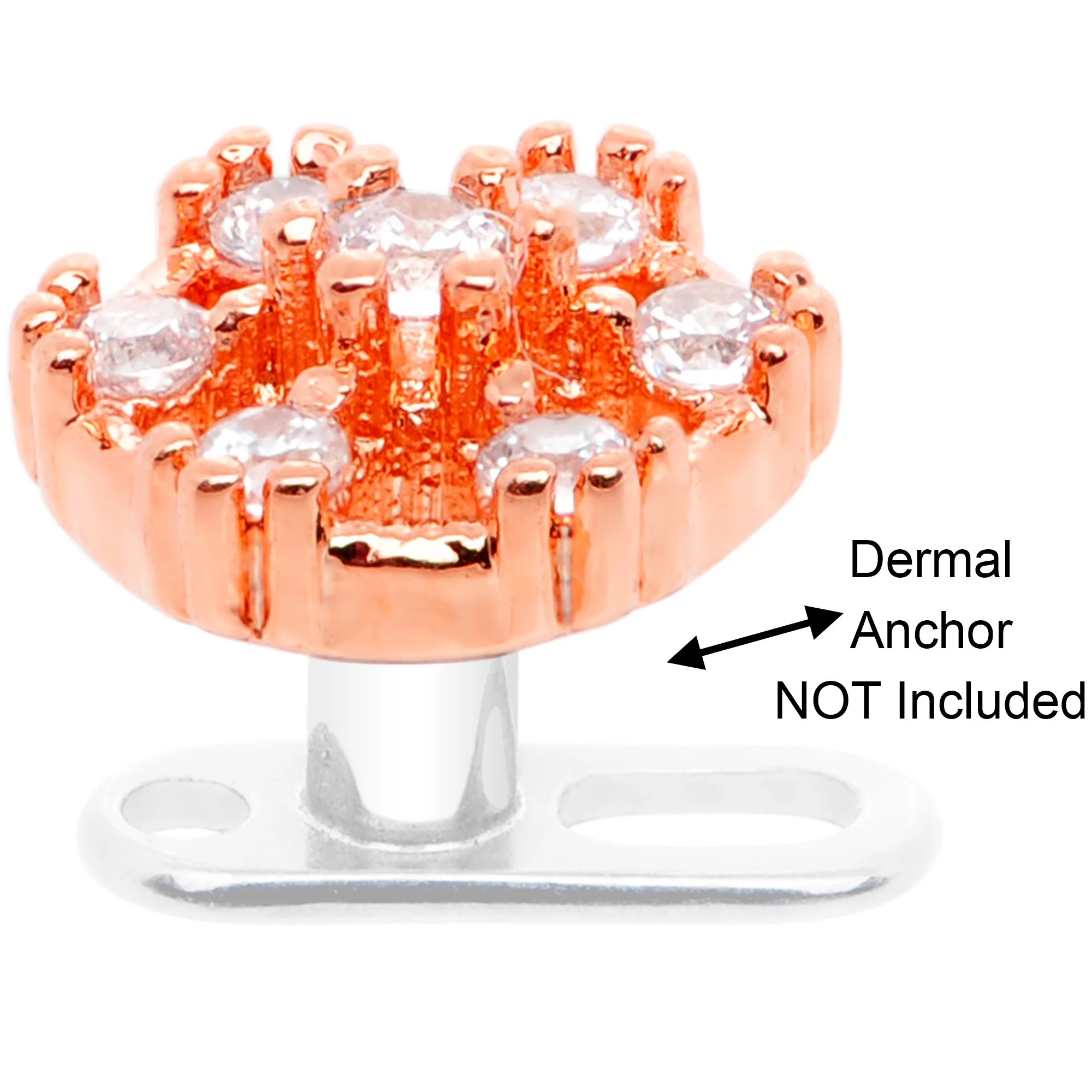 14G Clear Gem Rose Flower Tone Externally Threaded Dermal Anchor Top - Image 5