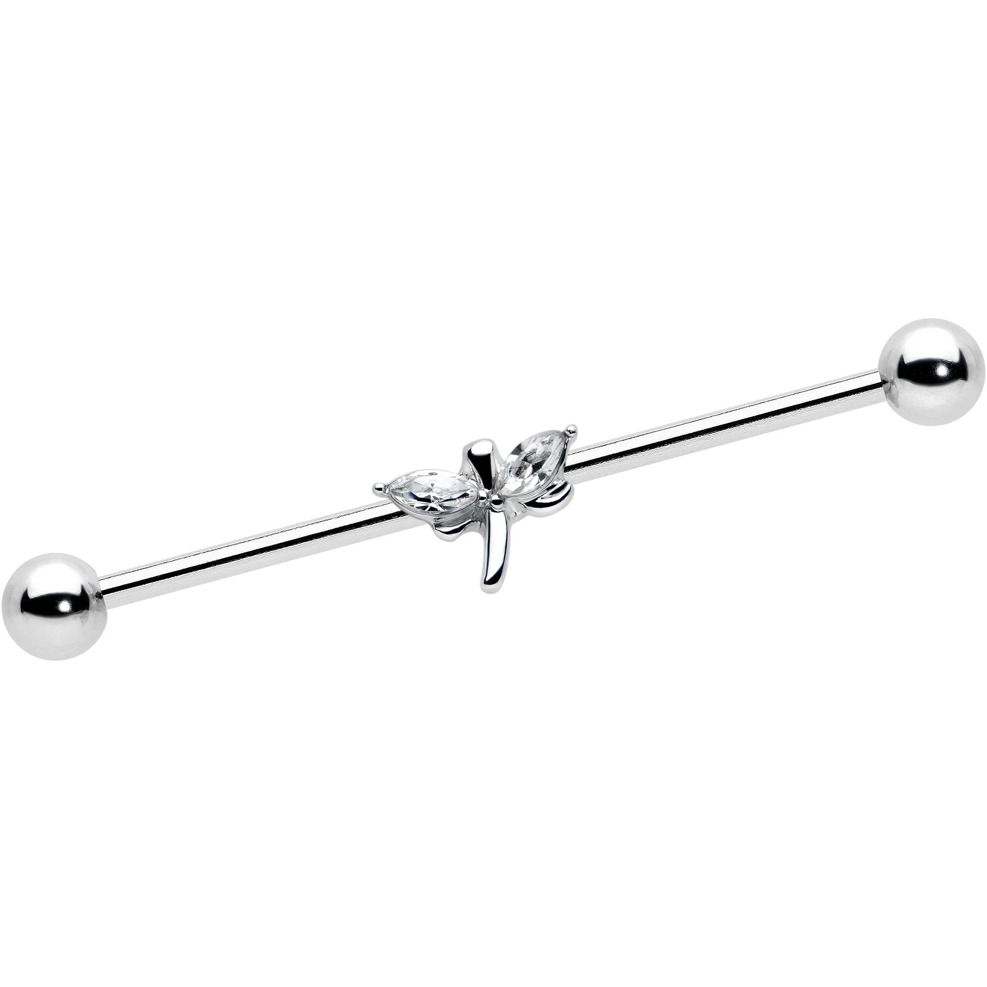 14G Clear Gem Simple Stylized Dragonfly Industrial Barbell 38mm