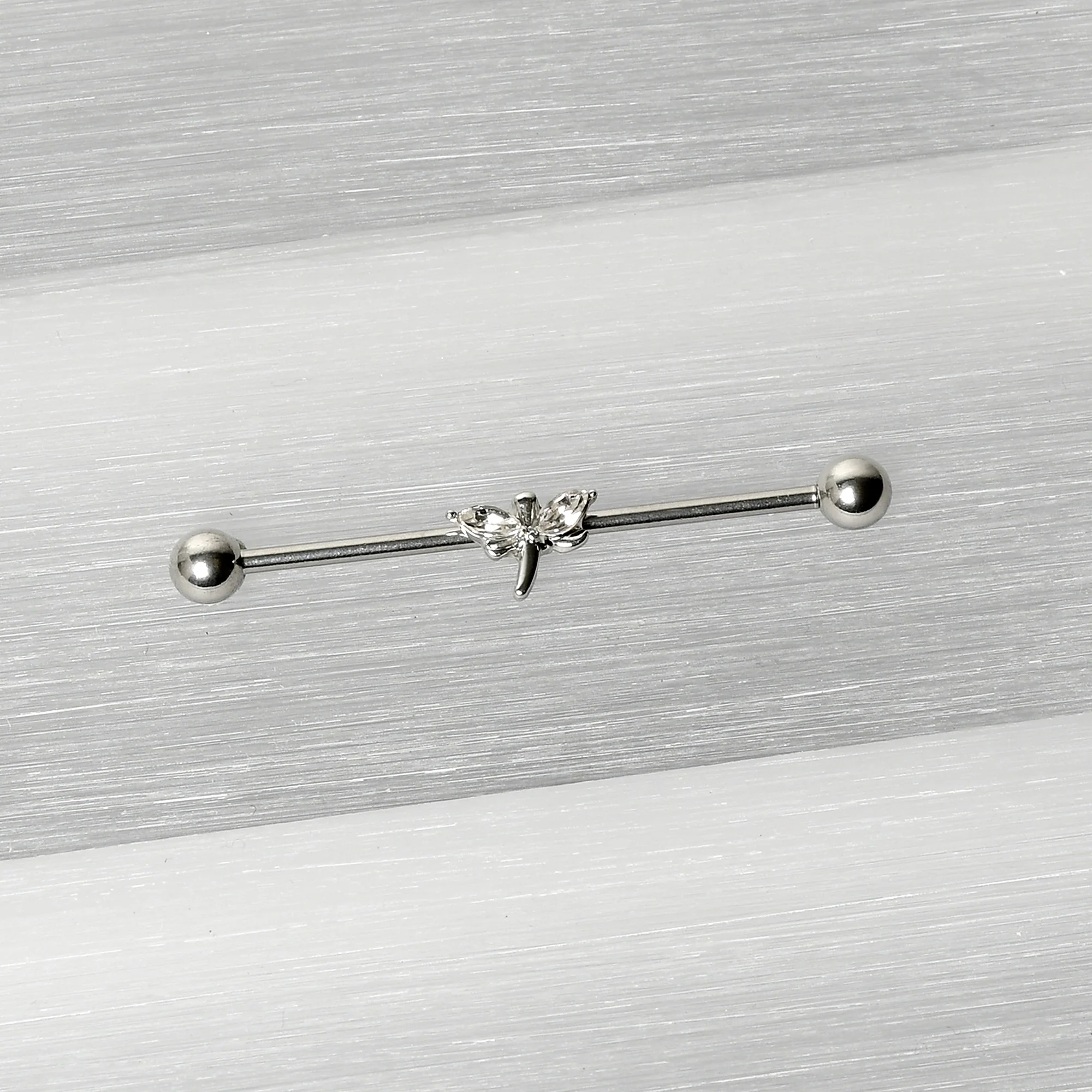 14G Clear Gem Simple Stylized Dragonfly Industrial Barbell 38mm - Image 5