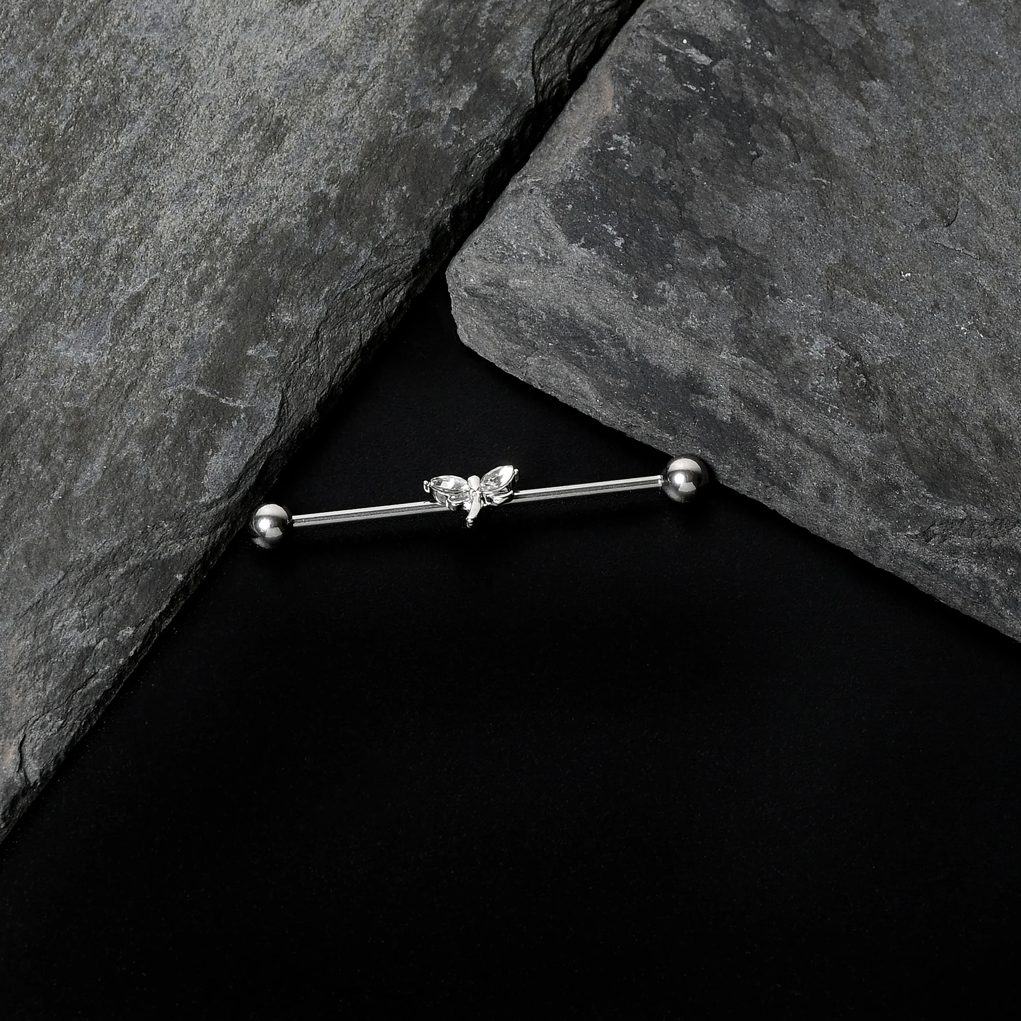 14G Clear Gem Simple Stylized Dragonfly Industrial Barbell 38mm - Image 6