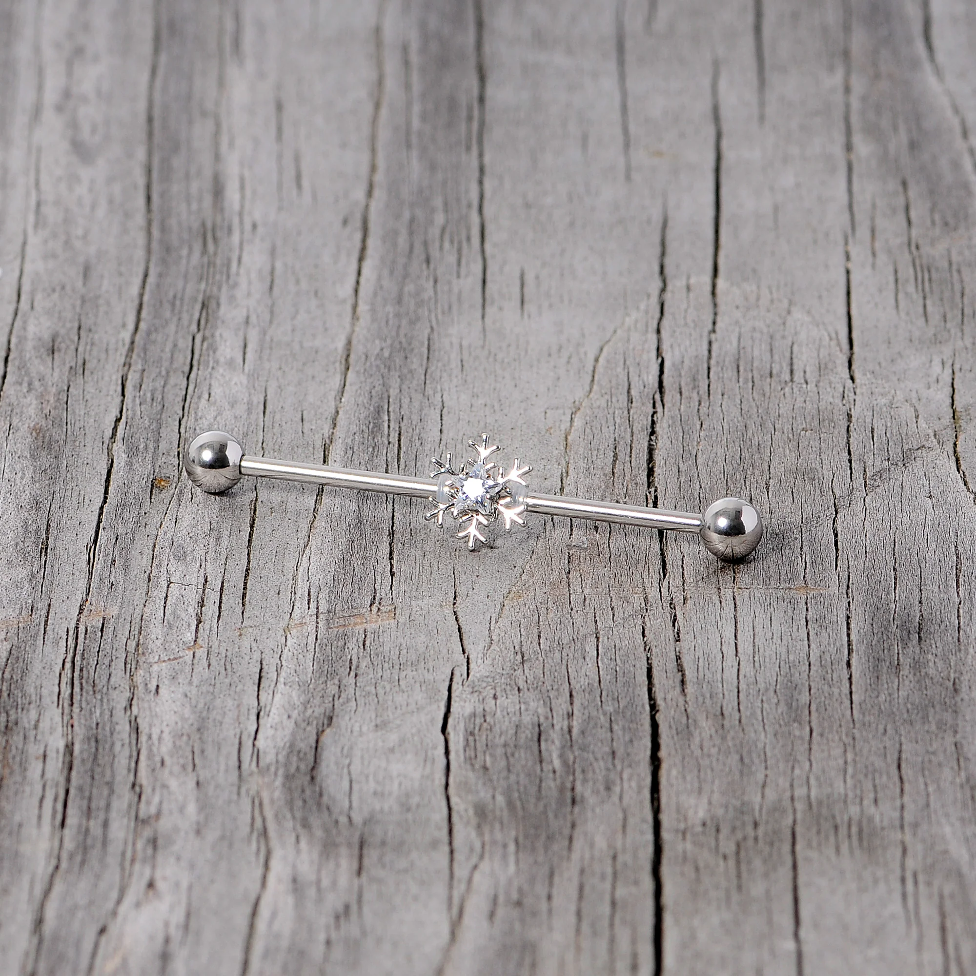 14G Clear Gem Snowflake Industrial Barbell 38mm - Image 5