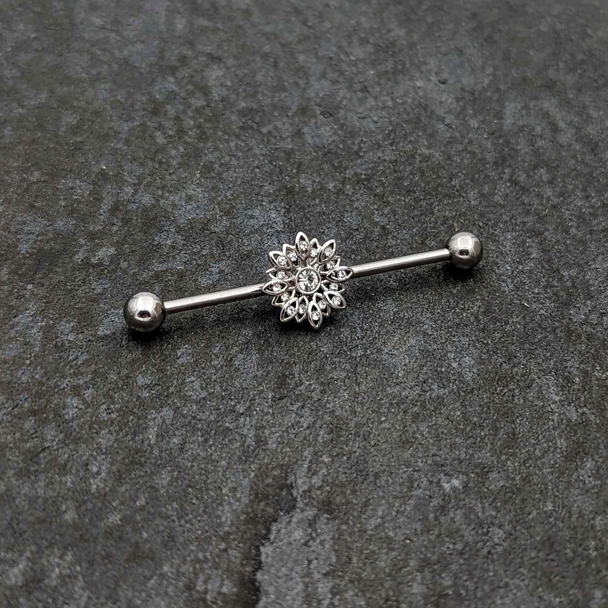 14G Clear Gem Starry Flower Industrial Barbell 38mm - Image 4