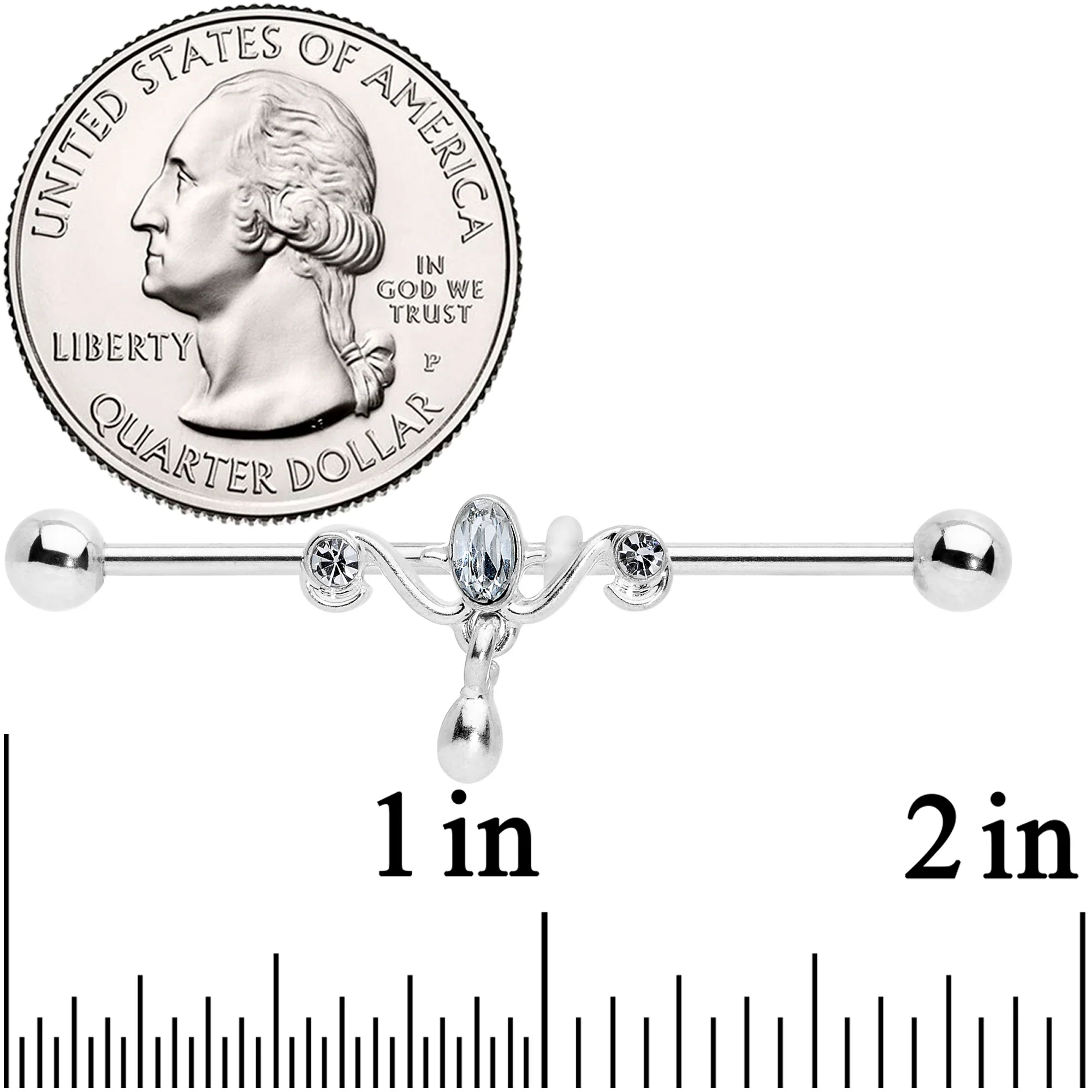 14G Clear Gem Drop Dangle Industrial Barbell 38mm - Image 2