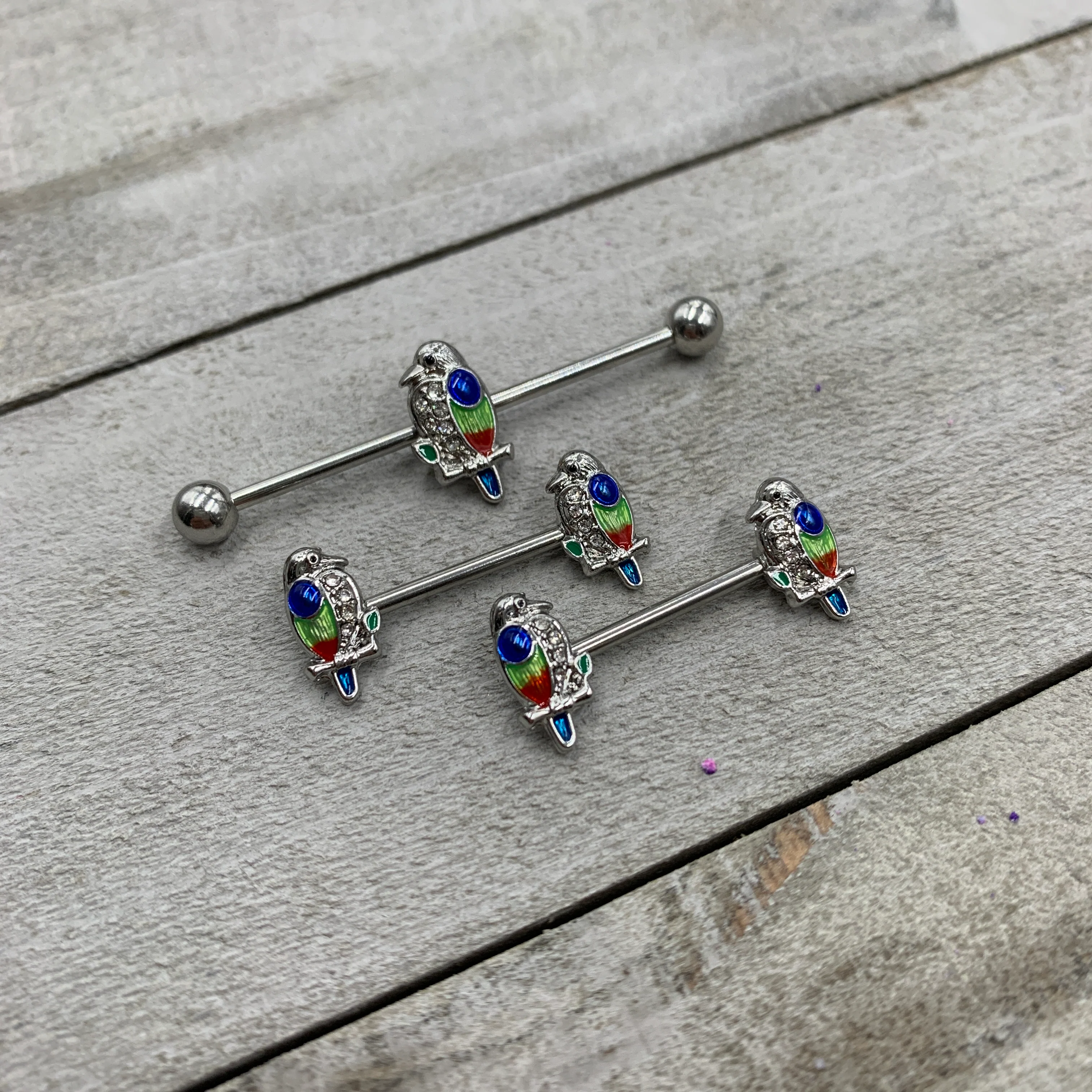 14G Clear Gem Tropical Parrot Bird Industrial Barbell 38mm - Image 2