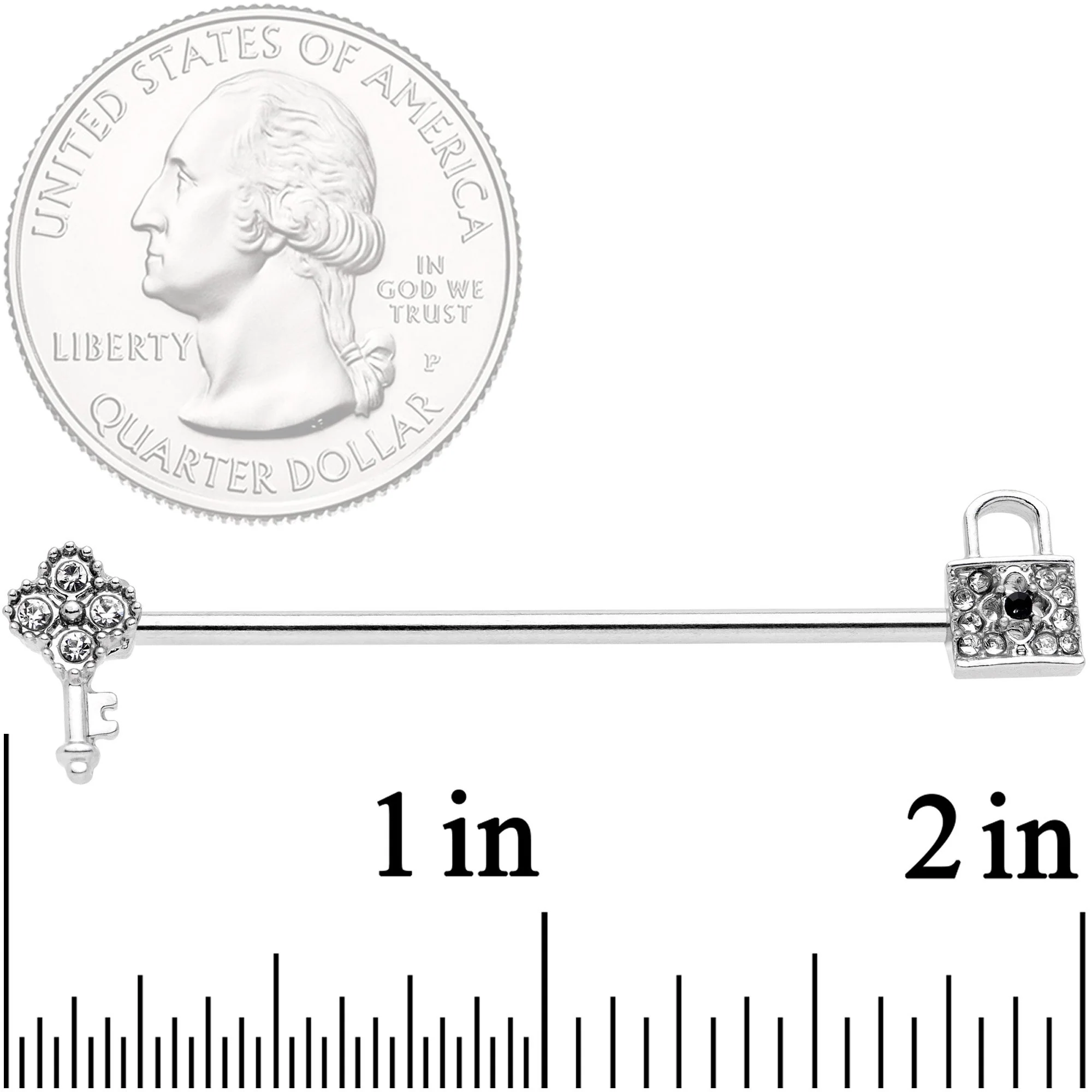 14G Clear Gem Under Lock and Key Industrial Barbell 38mm - Image 2