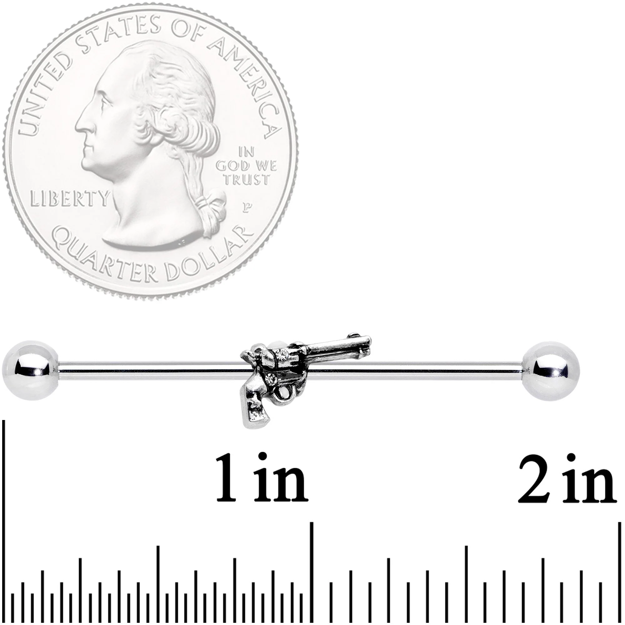 14G Clear Gem Under the Gun Industrial Barbell 38mm - Image 2