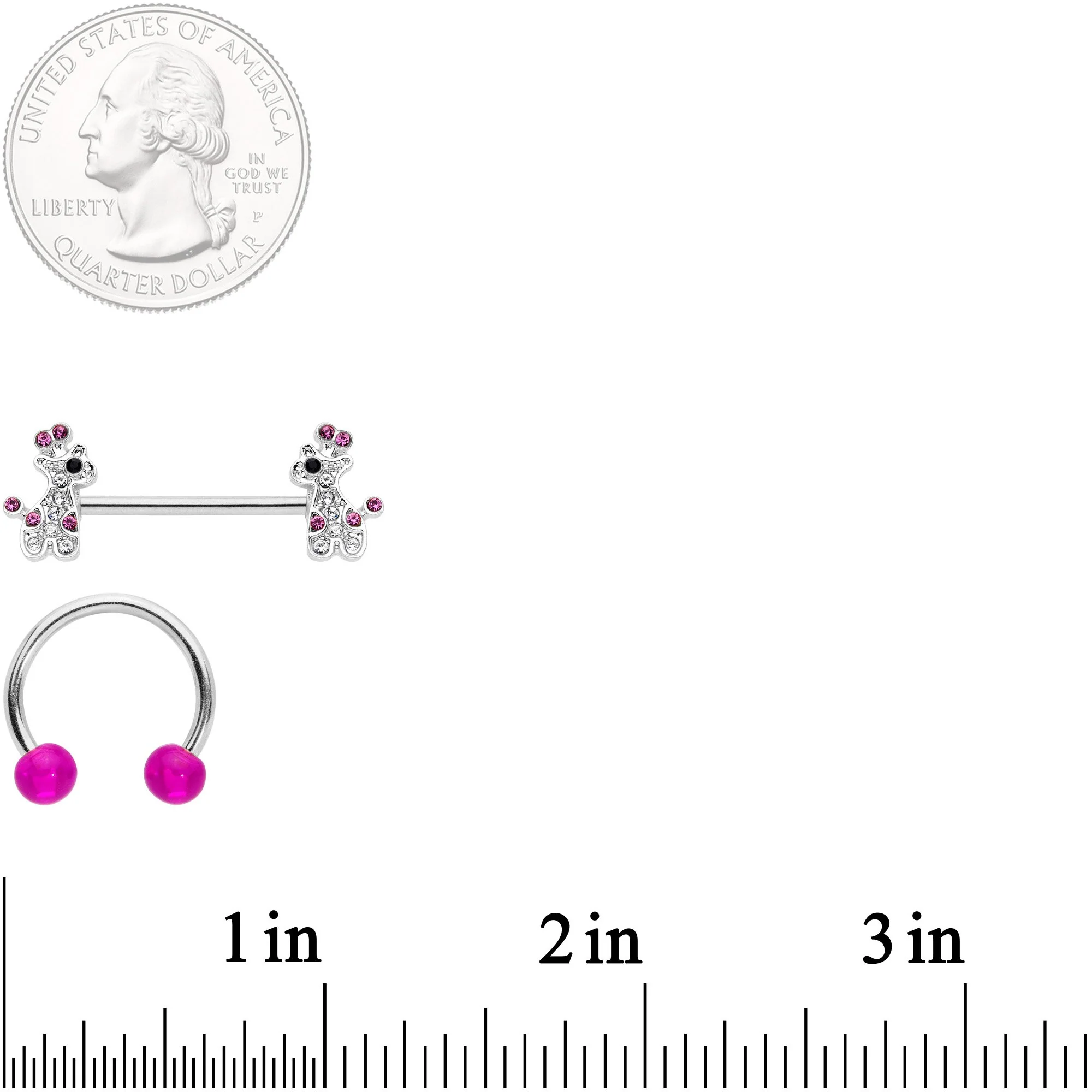 14G Clear Pink Gem Giraffe UV Horseshoe Nipple Ring Set - Image 4