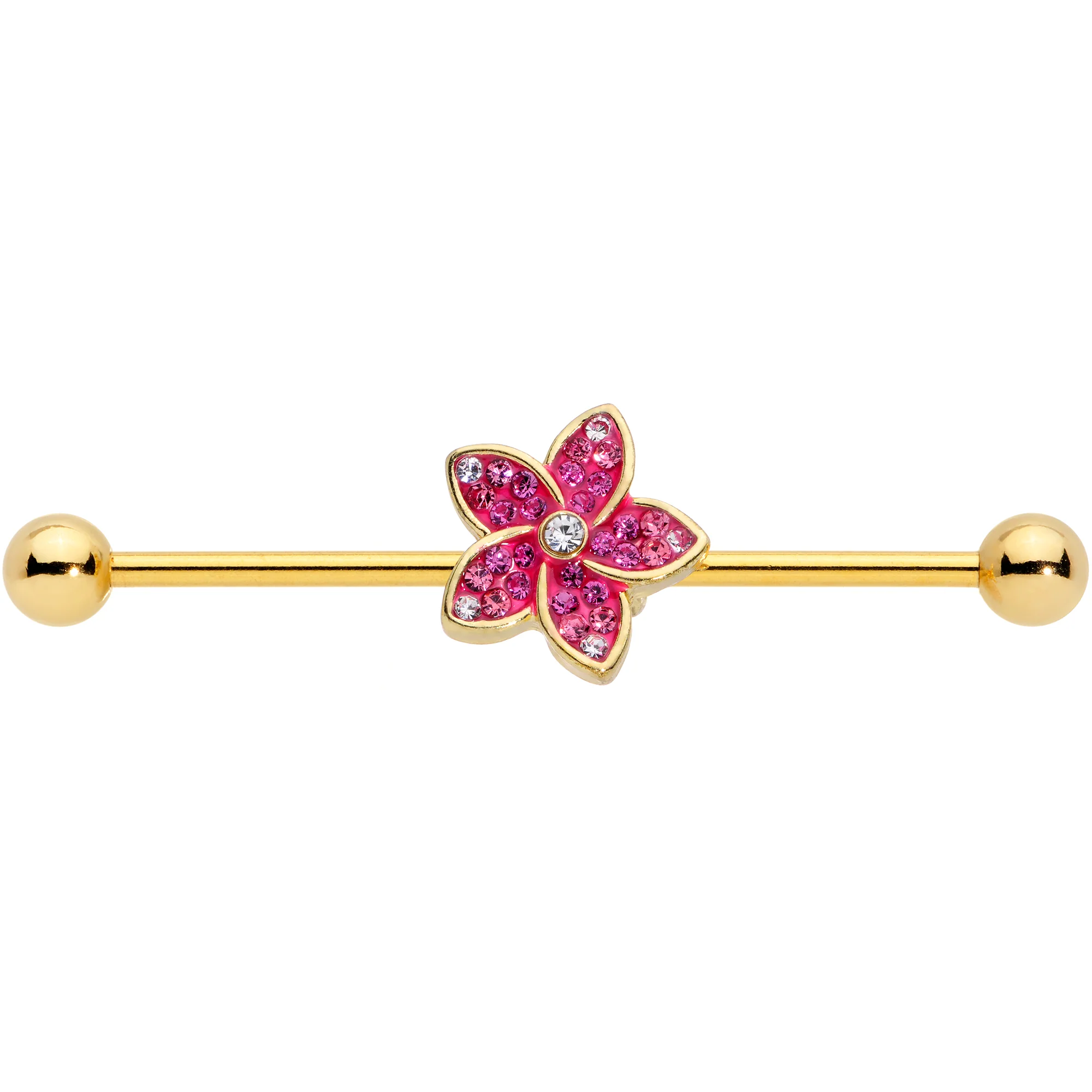 14G Clear Purple Gem Gold Tone Flower Industrial Barbell 38mm - Image 2
