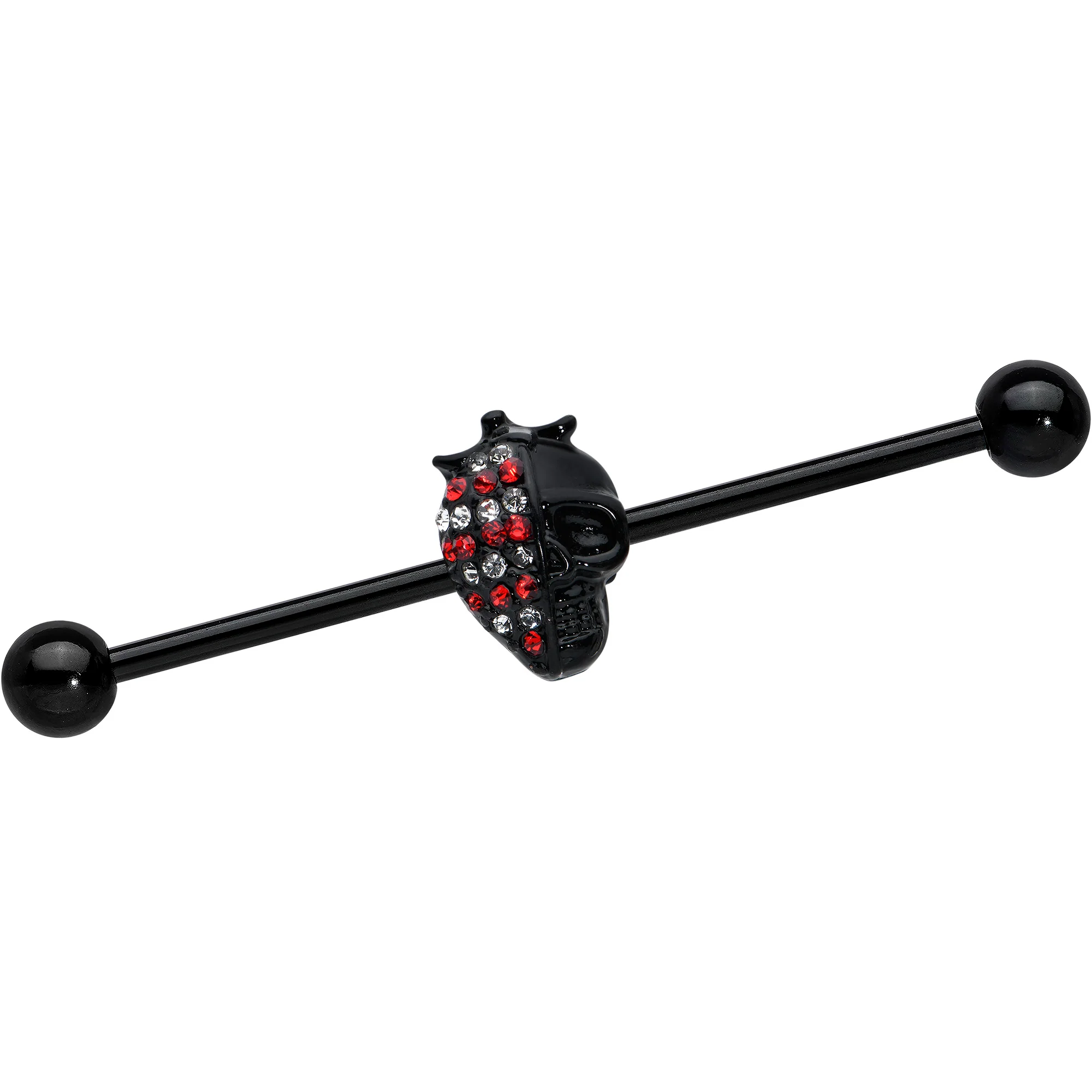 14G Clear Red Gem Black Skull Halloween Industrial Barbell 38mm