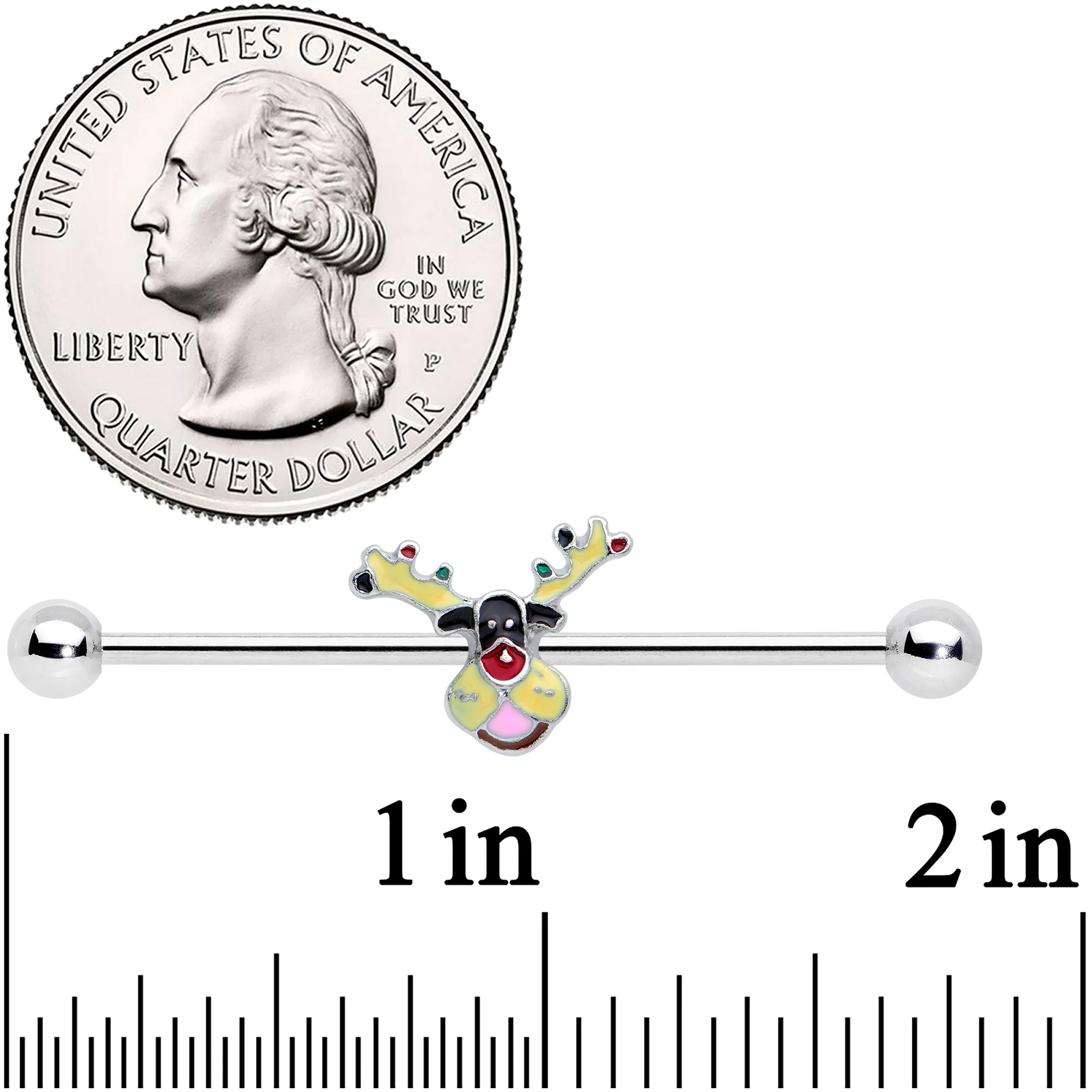14G Colorful Reindeer Christmas Industrial Barbell 38mm - Image 2