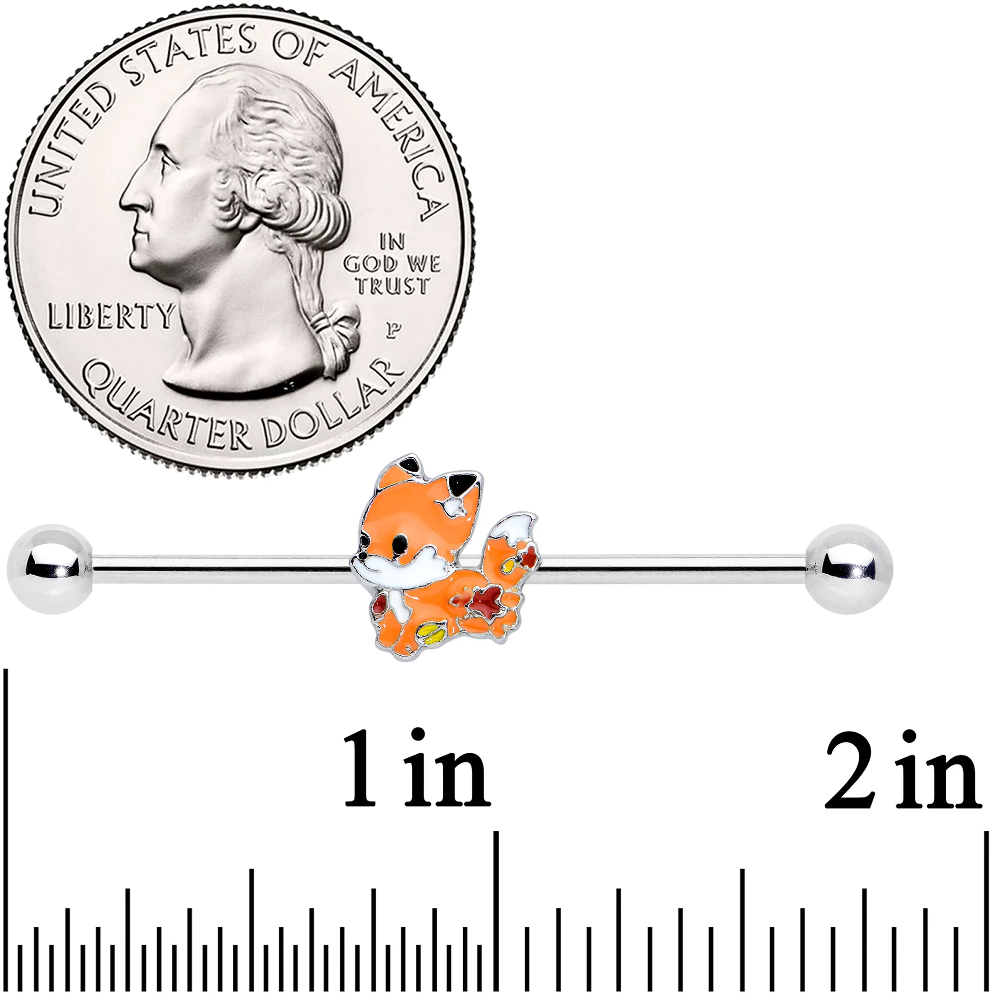 14G Cute Fall Fox Industrial Barbell 38mm - Image 2