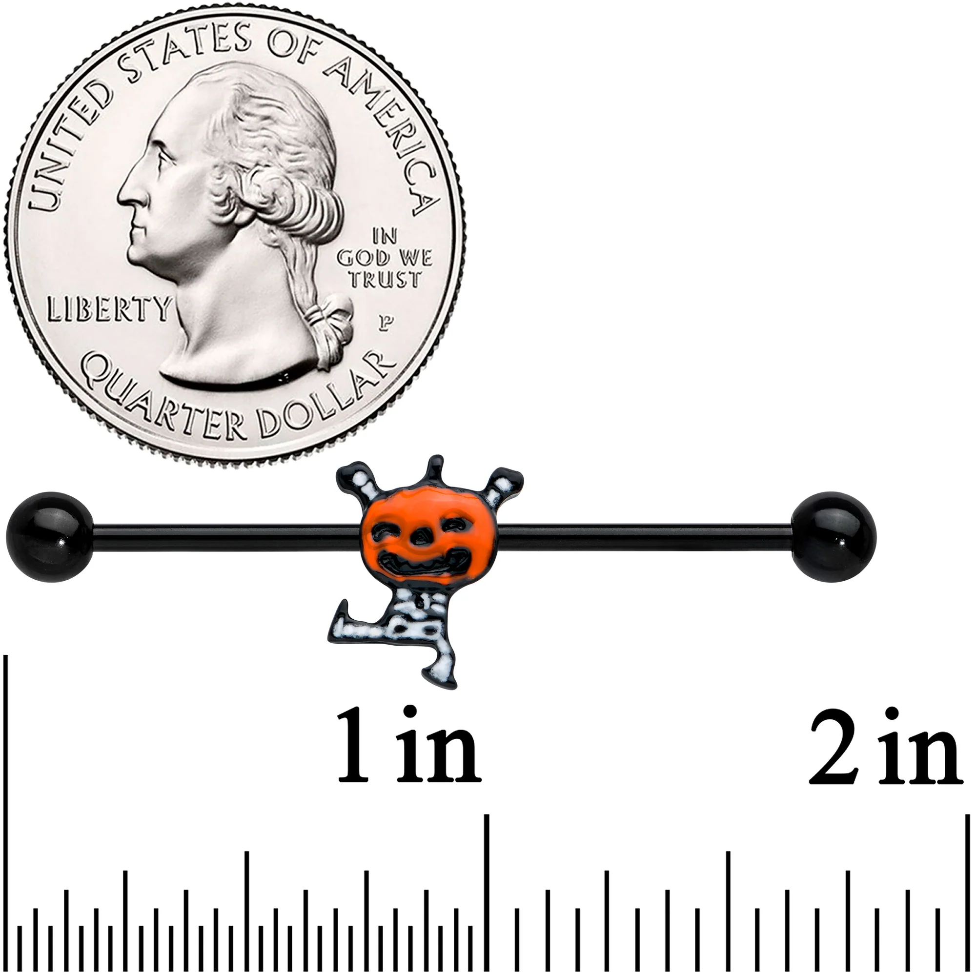14G Dancing Skeleton Pumpkin Halloween Industrial Barbell 38mm - Image 2
