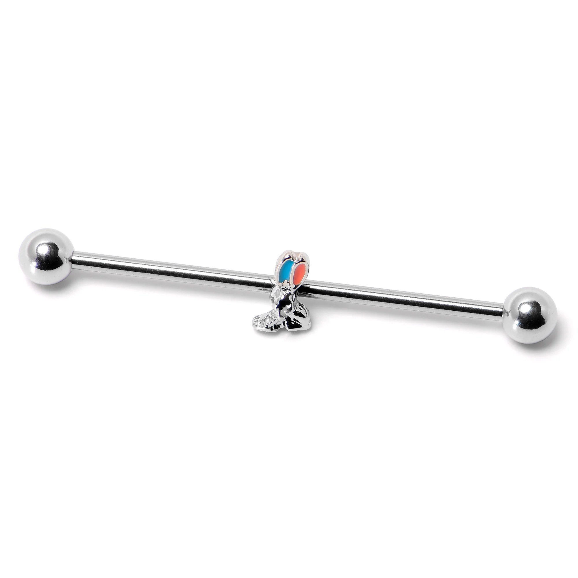14G Easter Bunny Red Blue Ears Industrial Barbell 38mm - Image 5