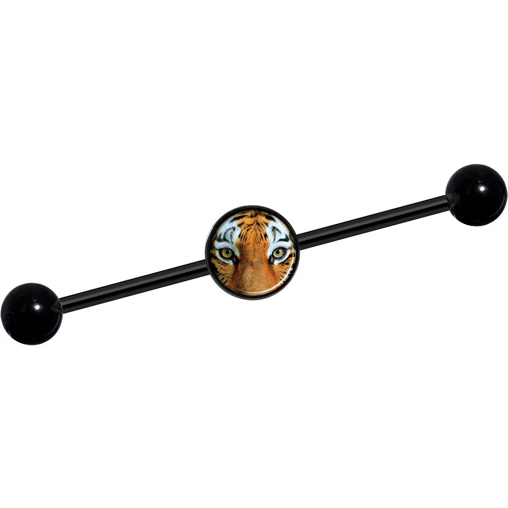 14G Full Color Tiger Eyes Black Industrial Barbell 37mm - Image 2