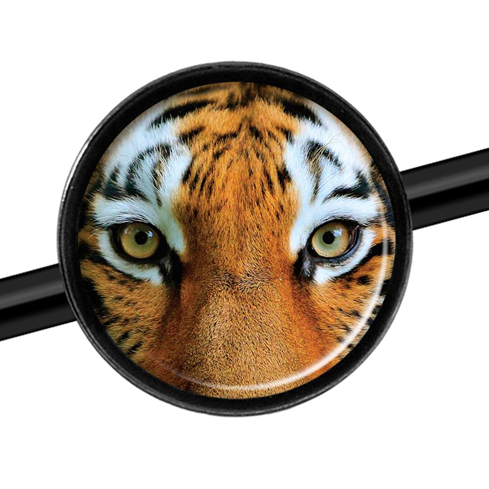 14G Full Color Tiger Eyes Black Industrial Barbell 37mm - Image 3