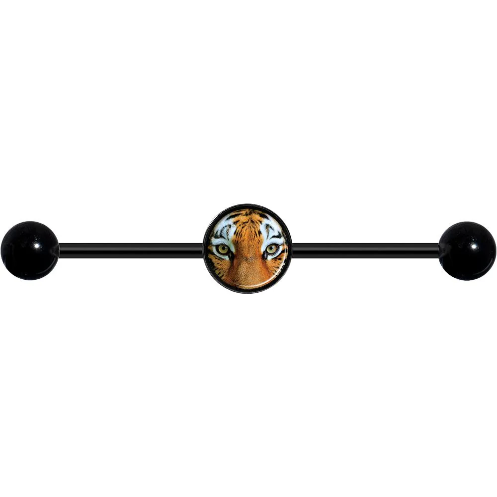 14G Full Color Tiger Eyes Black Industrial Barbell 37mm - Image 4