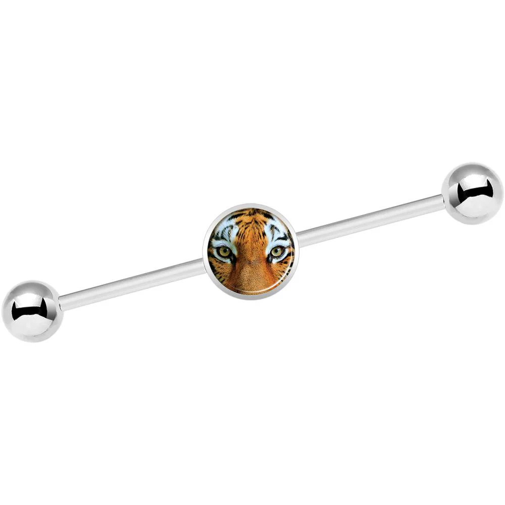 14G Full Color Tiger Eyes Industrial Barbell 37mm - Image 2