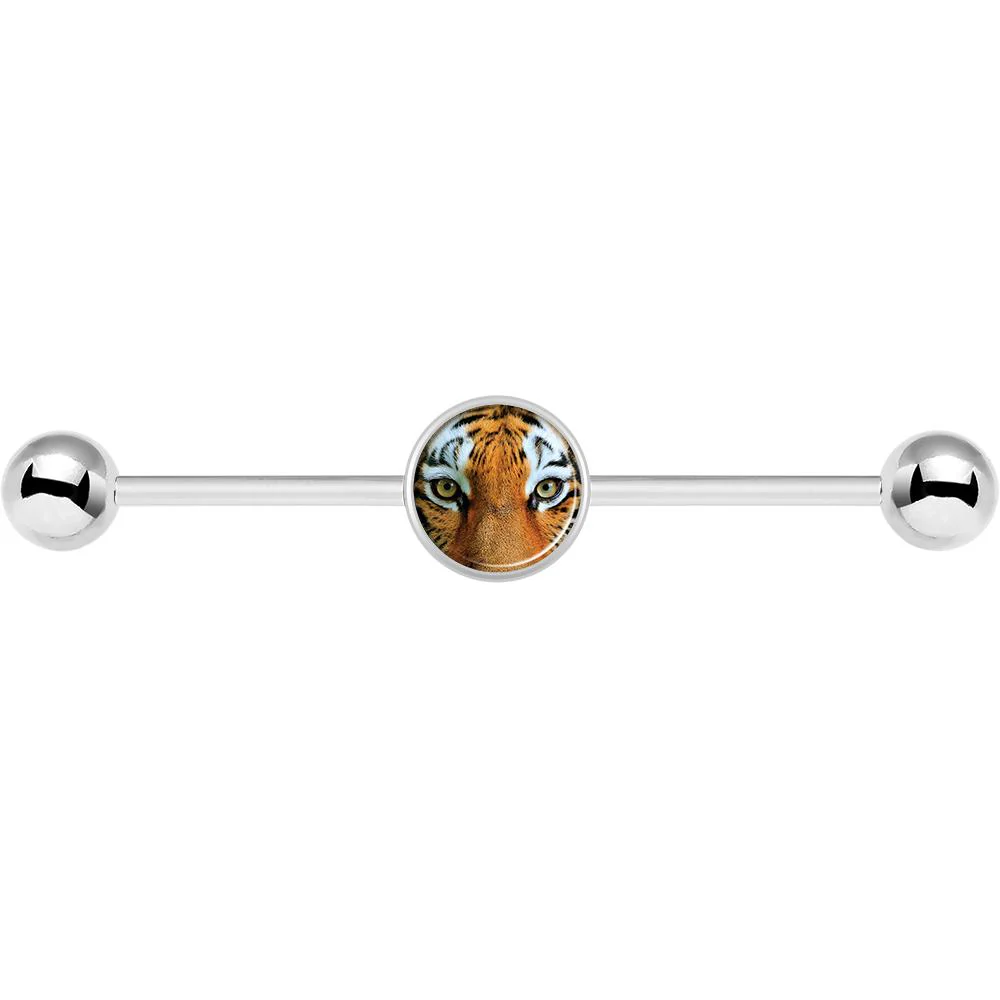 14G Full Color Tiger Eyes Industrial Barbell 37mm - Image 4