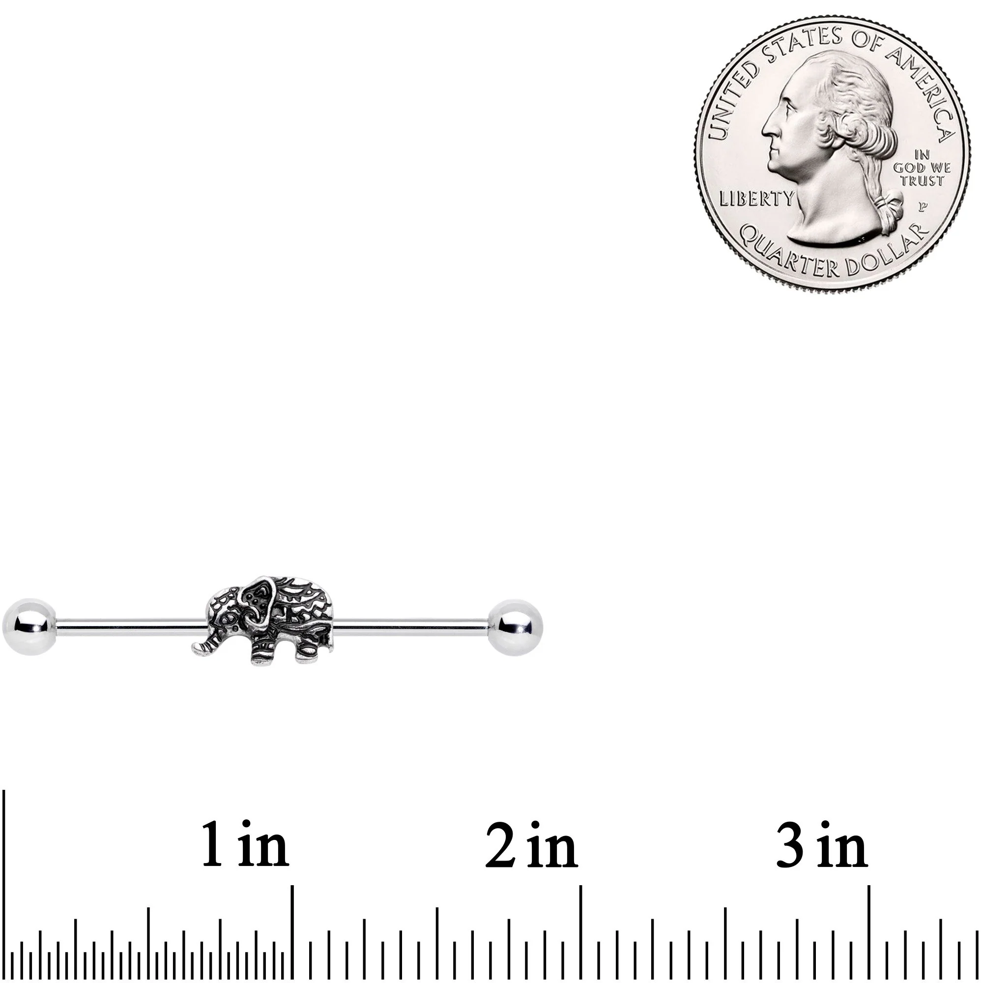 14G Geometric Engraving Elephant Industrial Barbell 38mm - Image 2