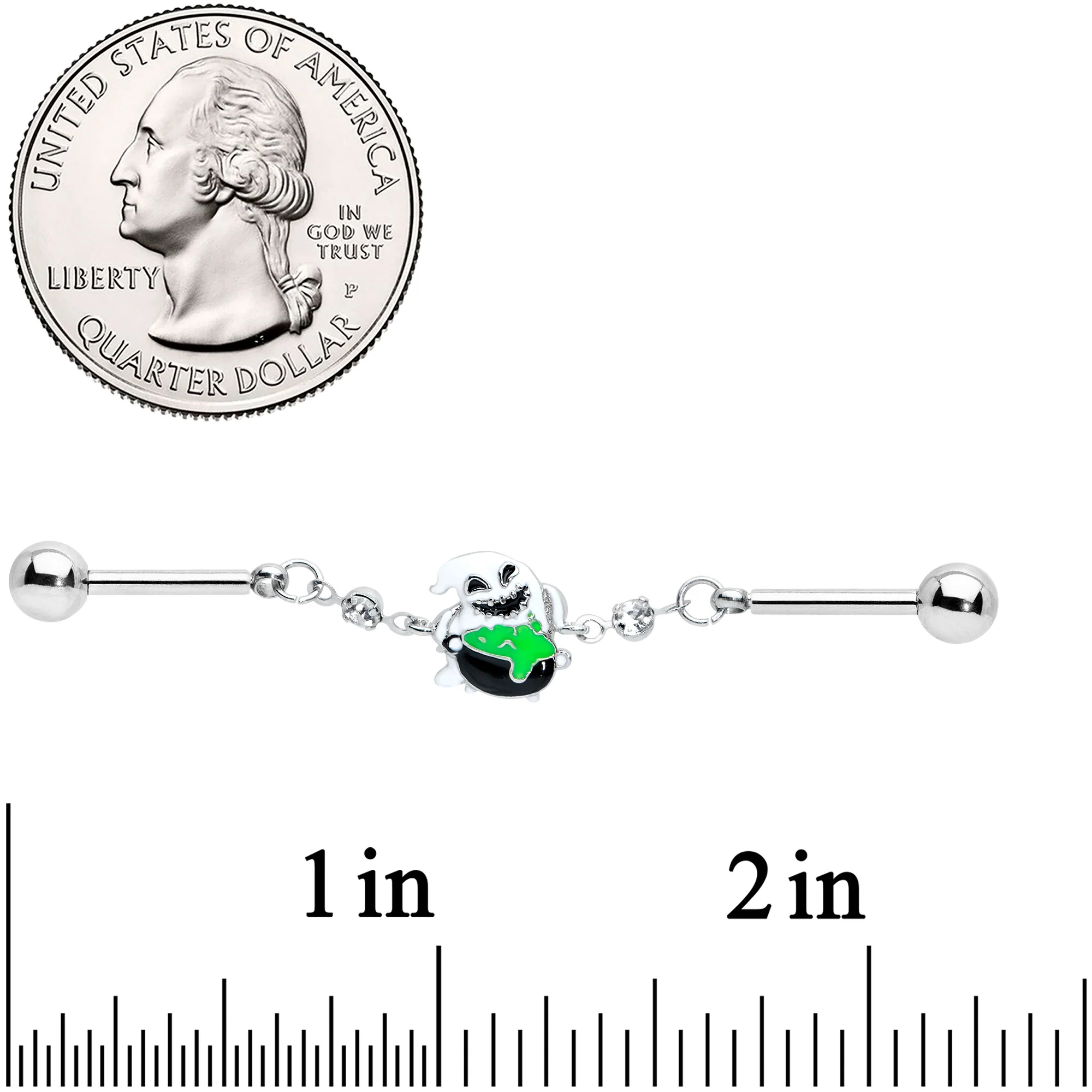 14G Ghost Goo Cauldron Halloween Chain Industrial Barbell 38mm - Image 2