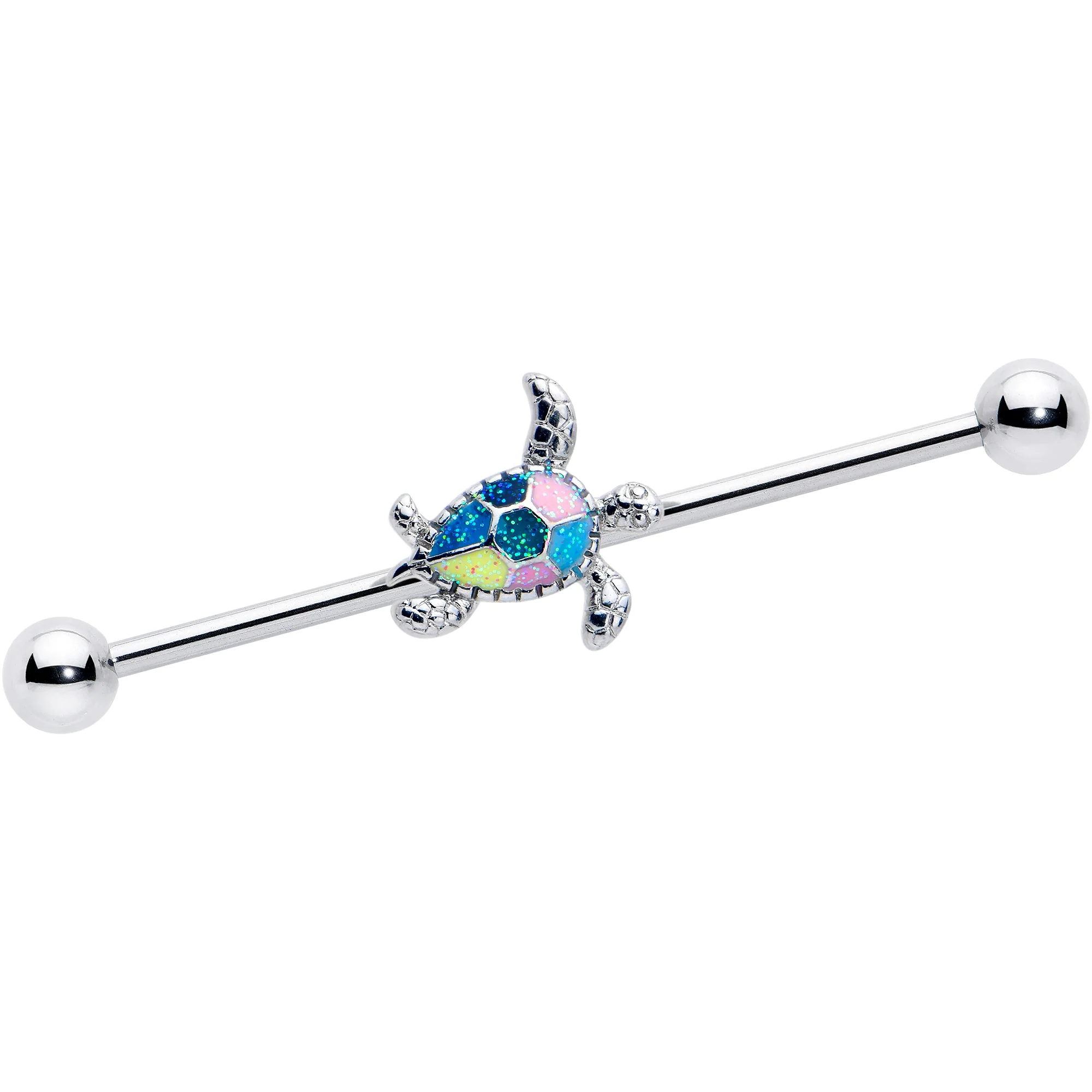 14G Glitter Turtle Industrial Barbell 38mm