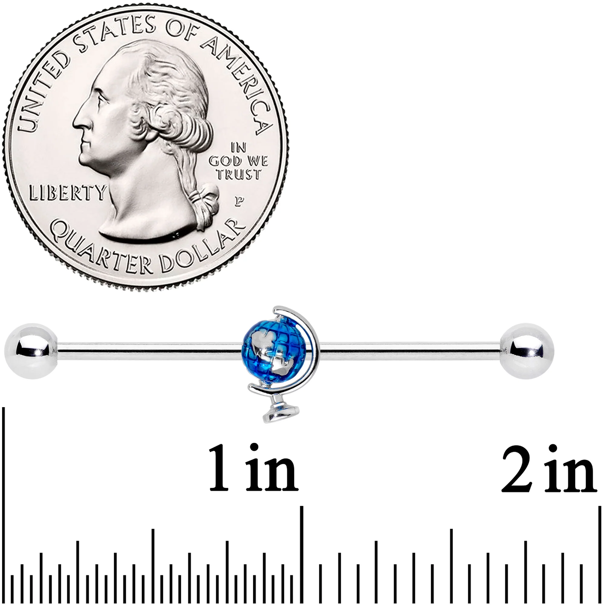14G Globe Earth Industrial Barbell 38mm - Image 2