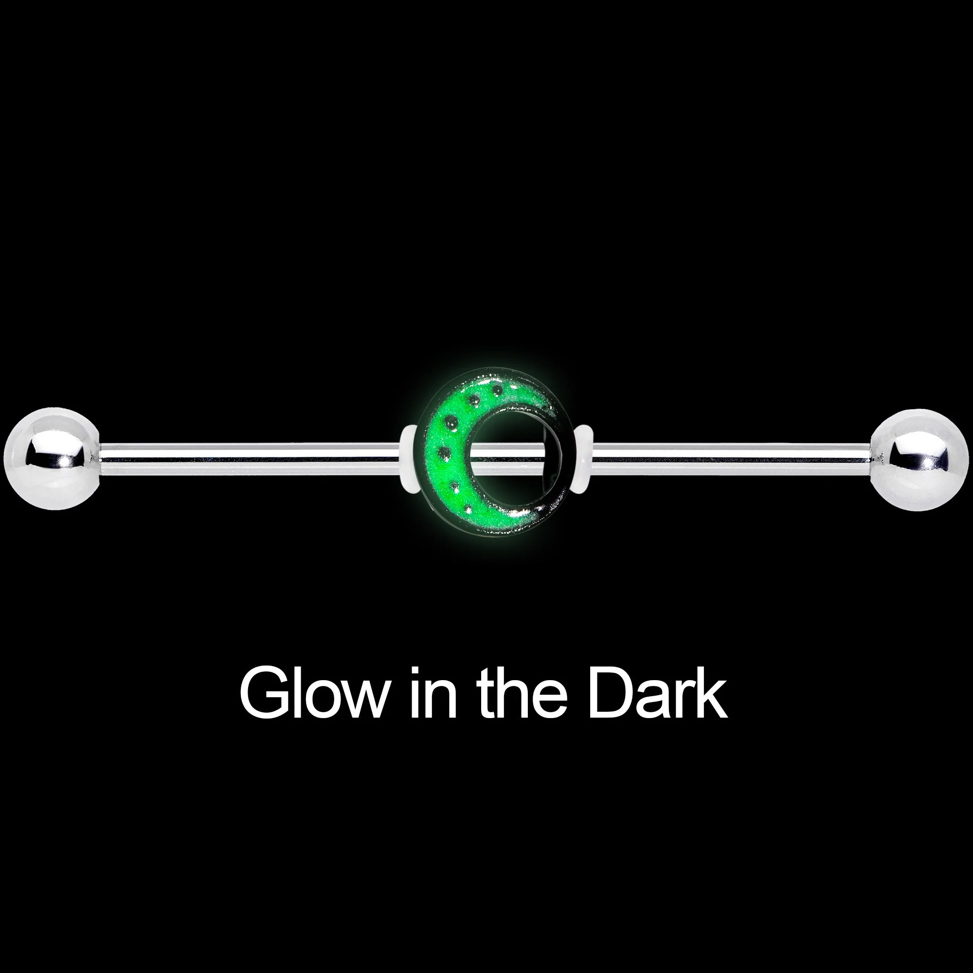 14G Glow in the Dark Crescent Moon Industrial Barbell 38mm - Image 3