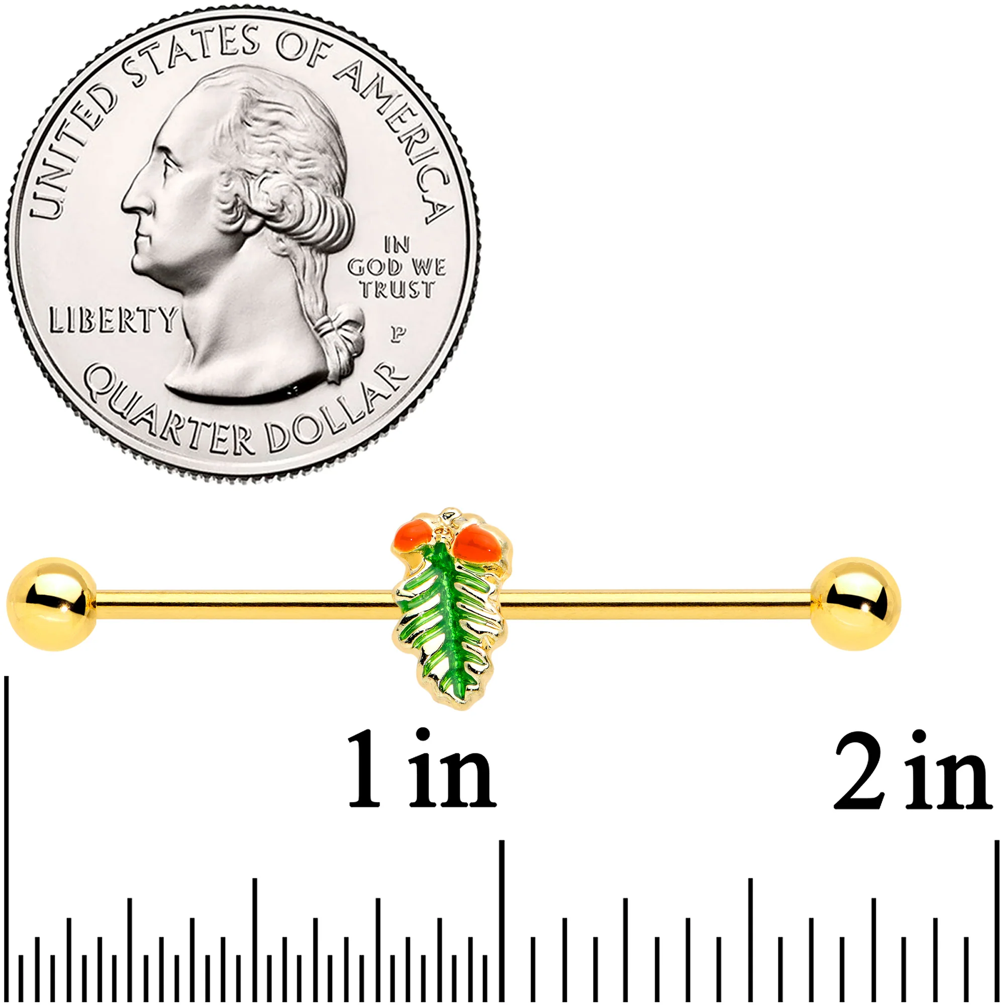 14G Gold Tone Acorns Pine Cone Autumn Industrial Barbell 38mm - Image 2