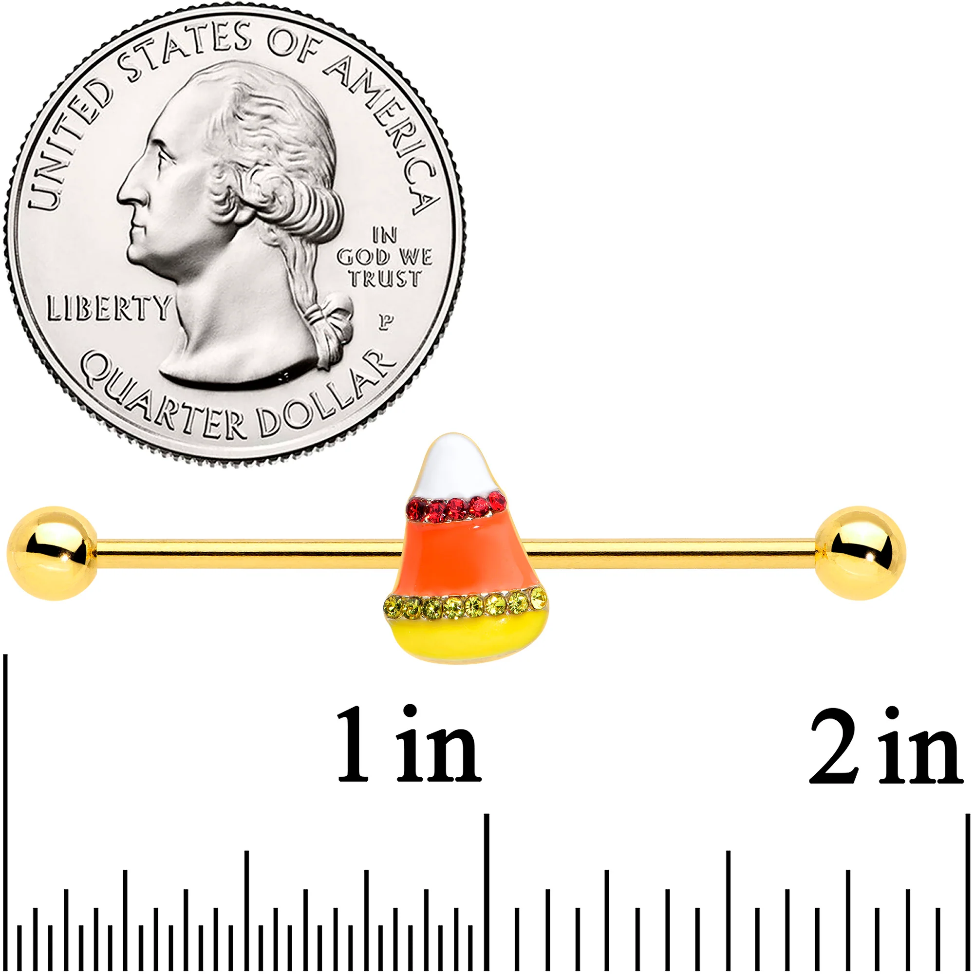 14G Gold Tone Candy Corn Halloween Industrial Barbell 38mm - Image 2