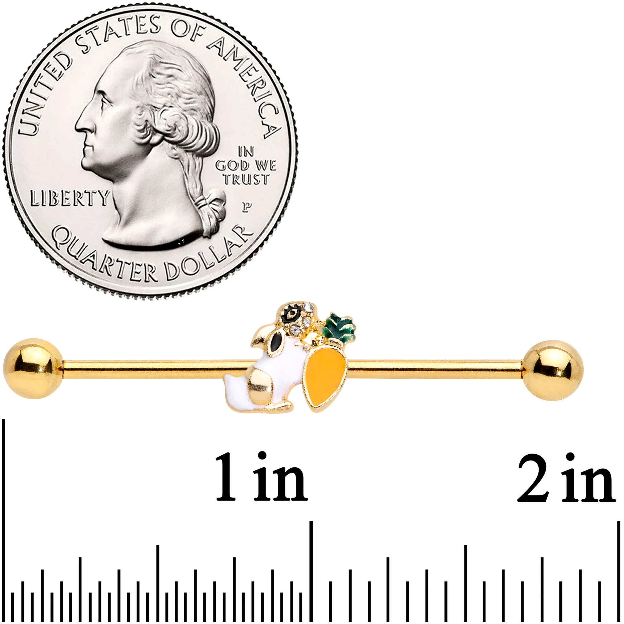 14G Gold Tone Carrot Bunny Industrial Barbell 38mm - Image 2