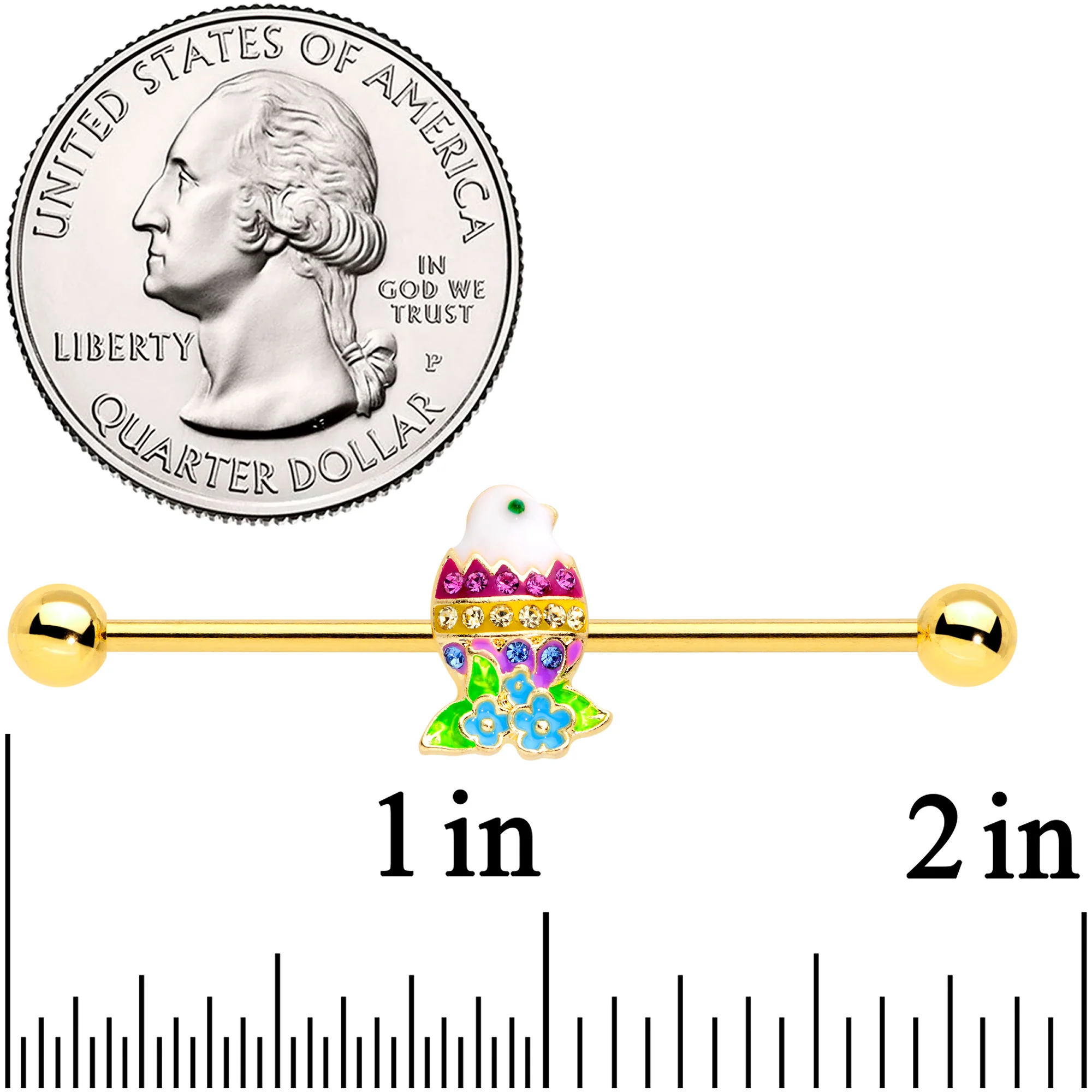 14G Gold Tone Hatched Chick Easter Egg Industrial Barbell 38mm - Image 2