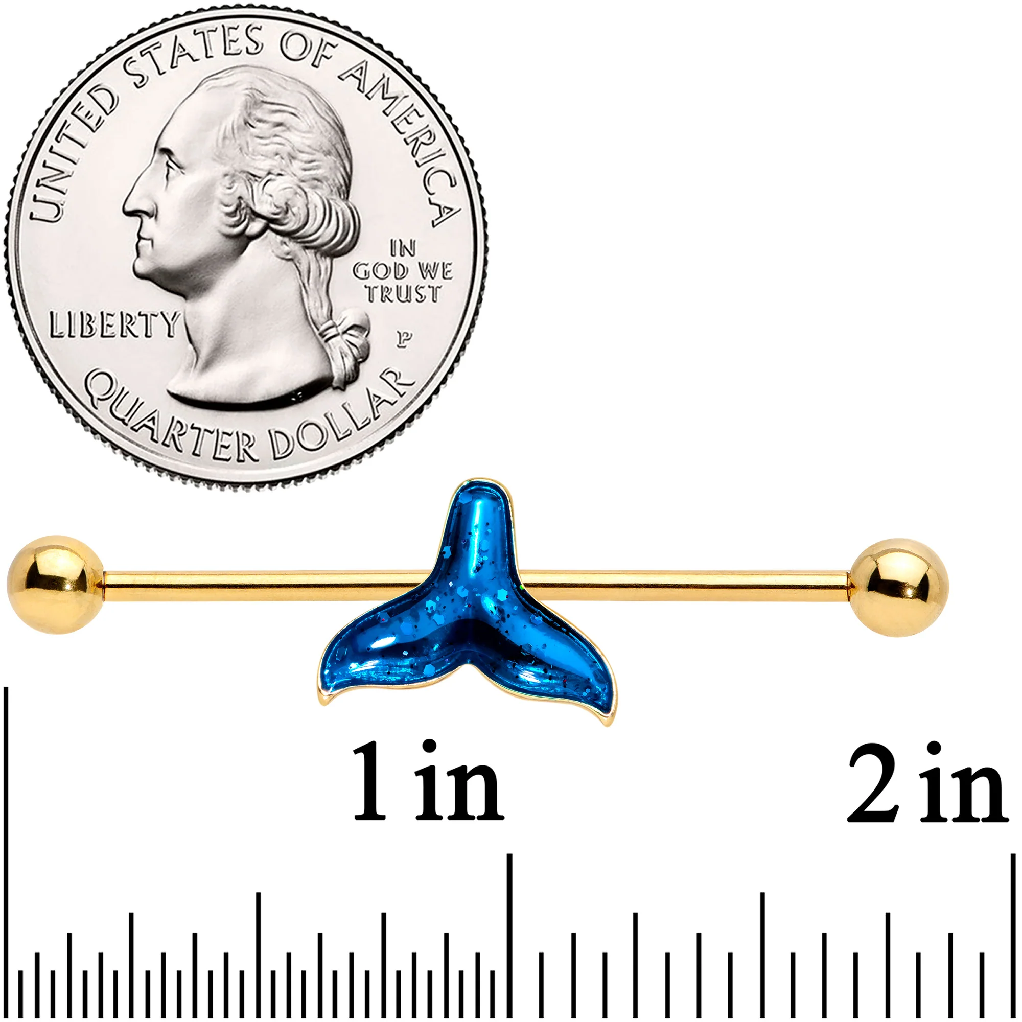 14G Gold Tone Iridescent Mermaid Tail Industrial Barbell 38mm - Image 3