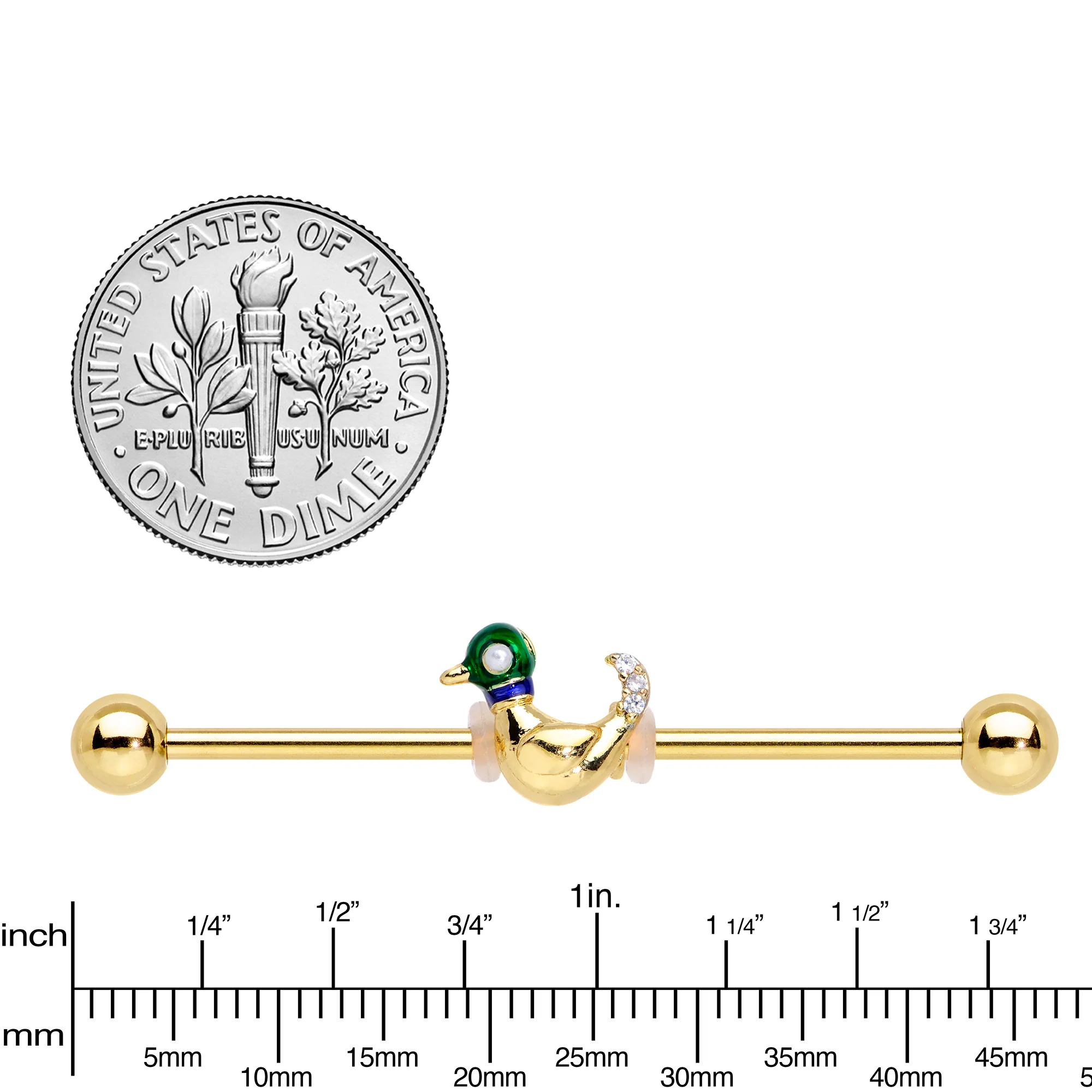 14G Gold Tone Mighty Mallard Industrial Barbell 38mm - Image 3