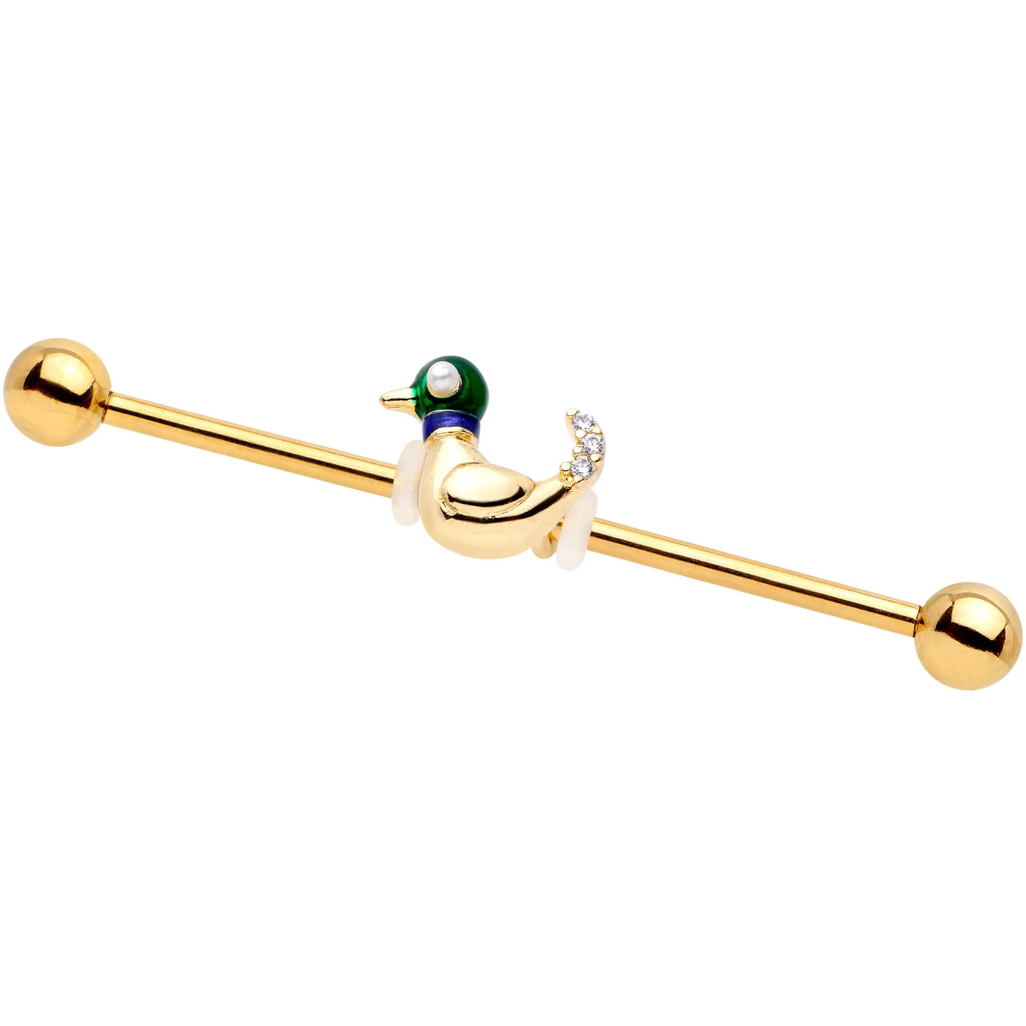 14G Gold Tone Mighty Mallard Industrial Barbell 38mm - Image 4