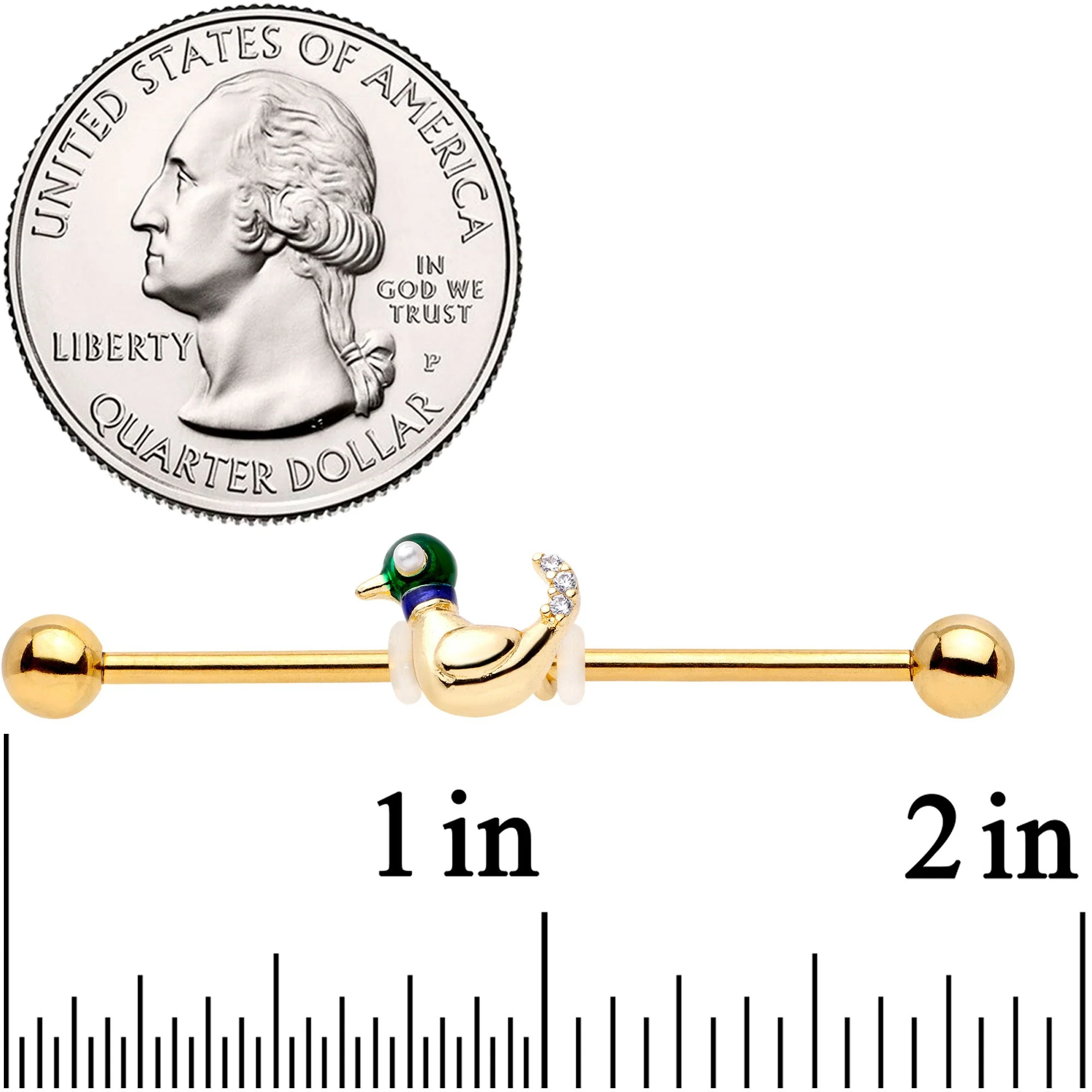 14G Gold Tone Mighty Mallard Industrial Barbell 38mm - Image 5