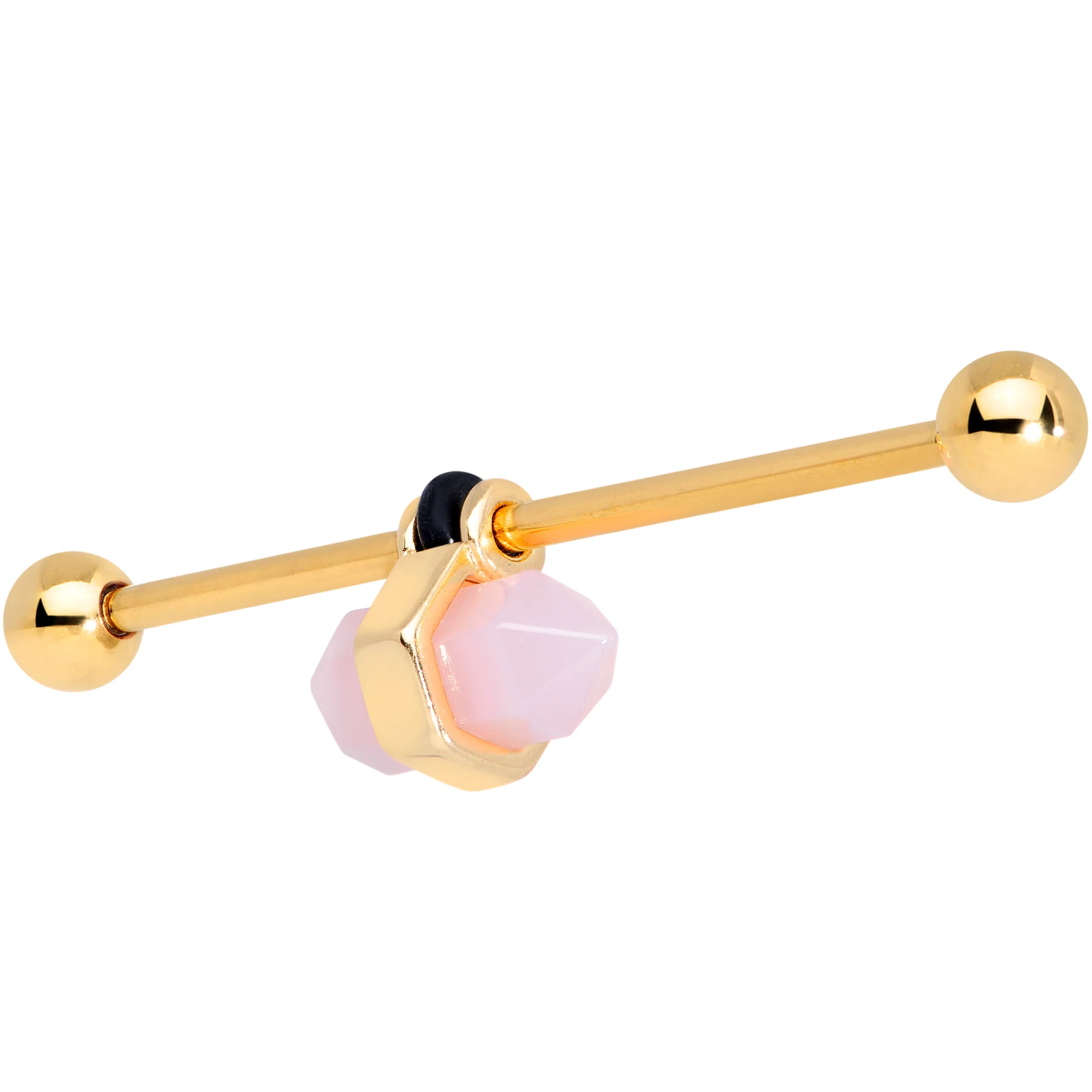 14G Gold Tone Pink Gem Industrial Barbell 38mm - Image 2