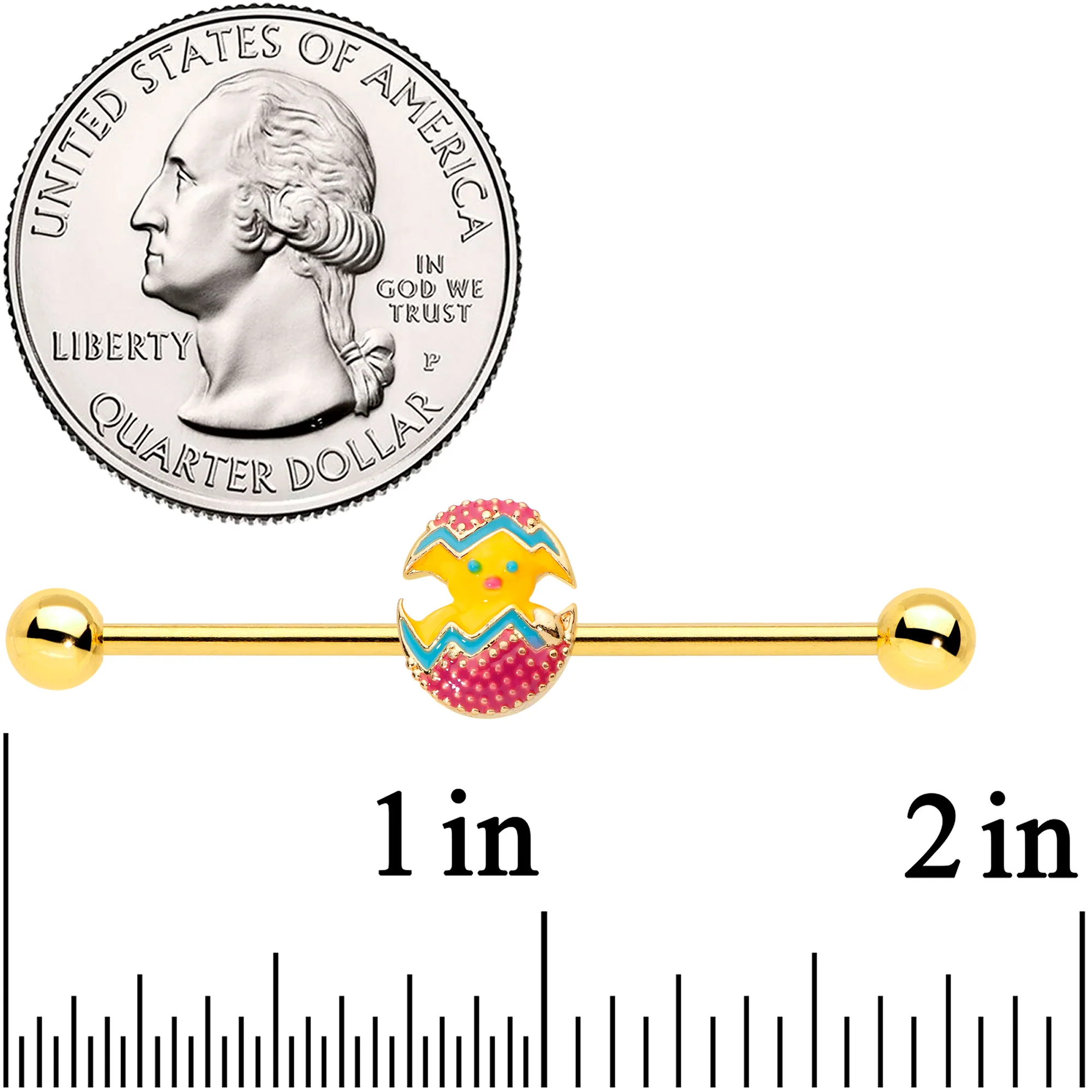 14G Gold Tone Red Fancy Easter Chick Industrial Barbell 38mm - Image 2