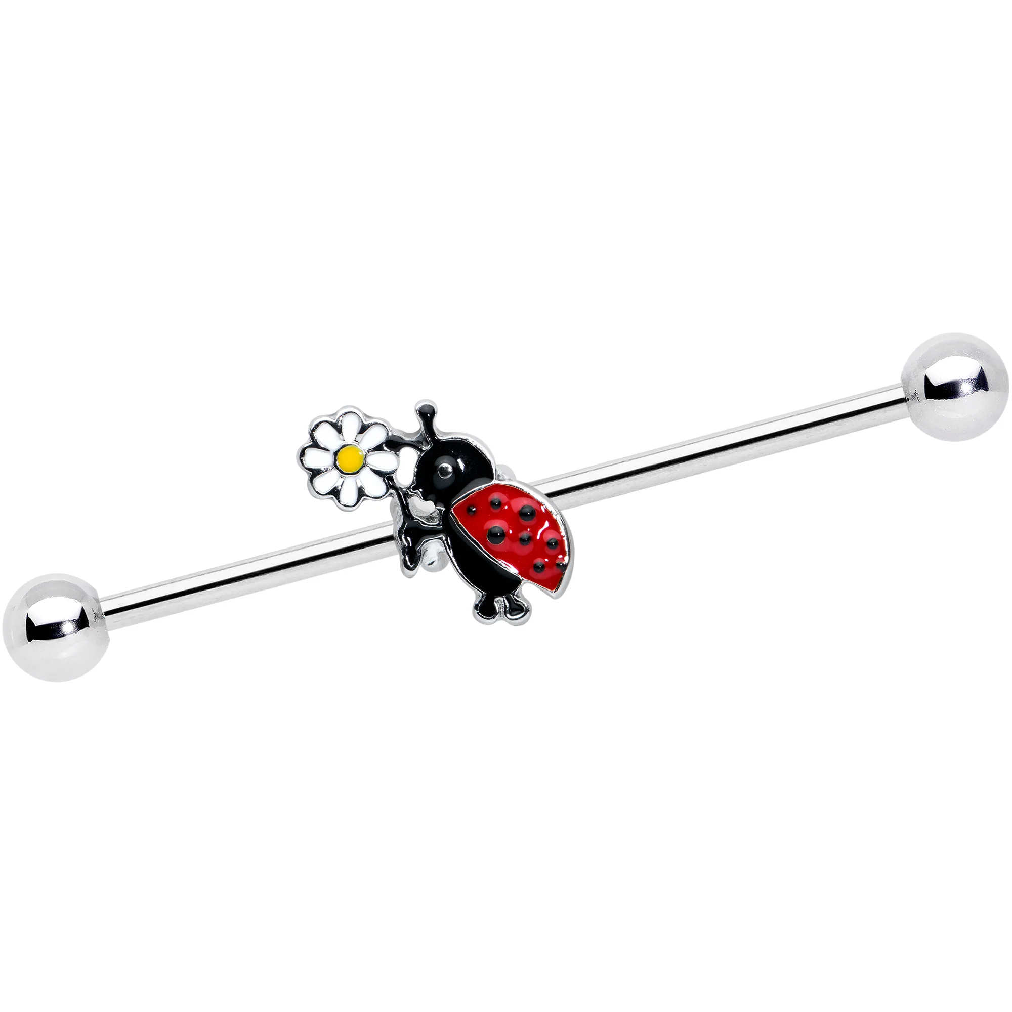 14G Gold Tone Spike UV Ladybug Industrial Barbell 38mm Set of 3 - Image 3