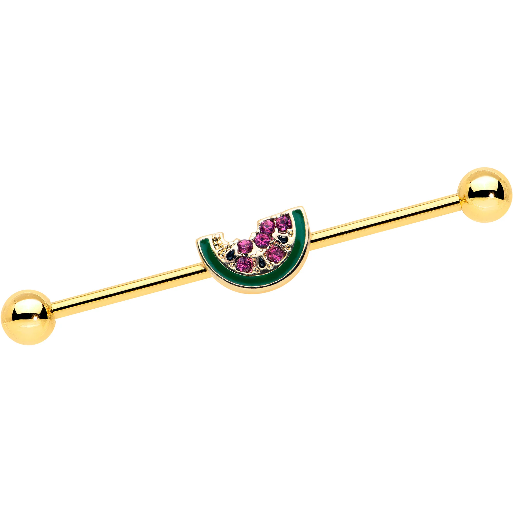 14G Gold Tone Watermelon Bite Industrial Barbell 38mm