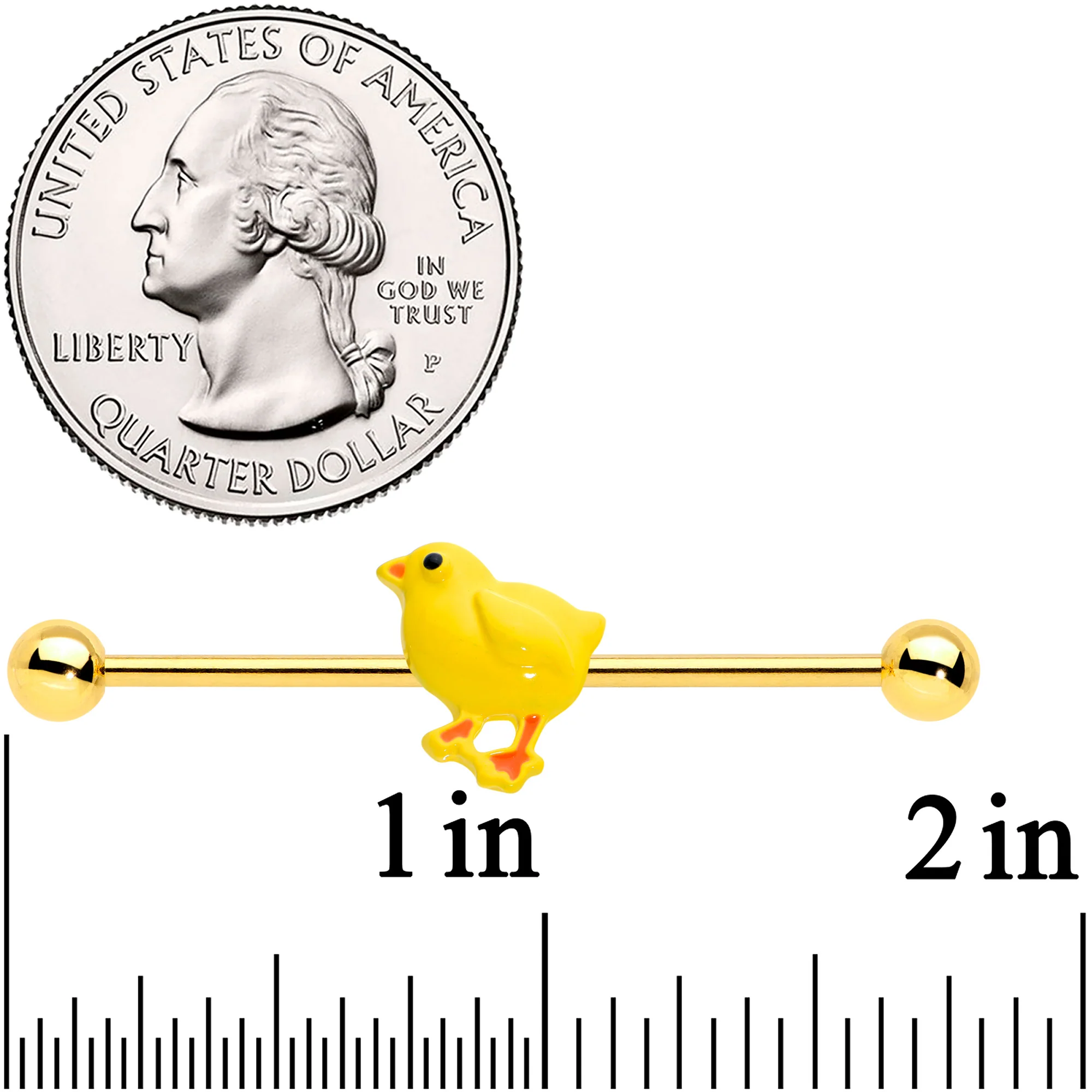14G Gold Tone Yellow Easter Chick Industrial Barbell 38mm - Image 2