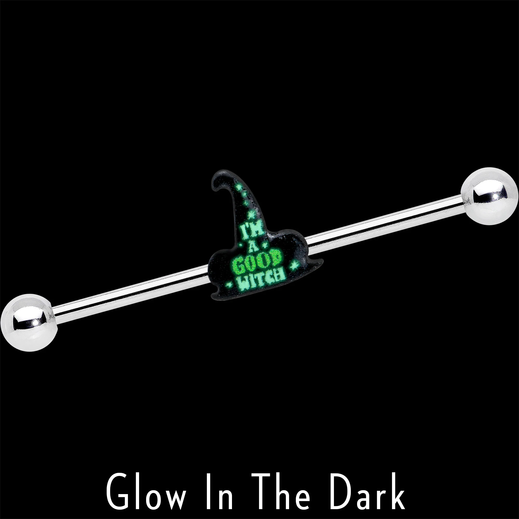 14G Good Witch Hat Glow the Dark Halloween Industrial Barbell 38mm - Image 3