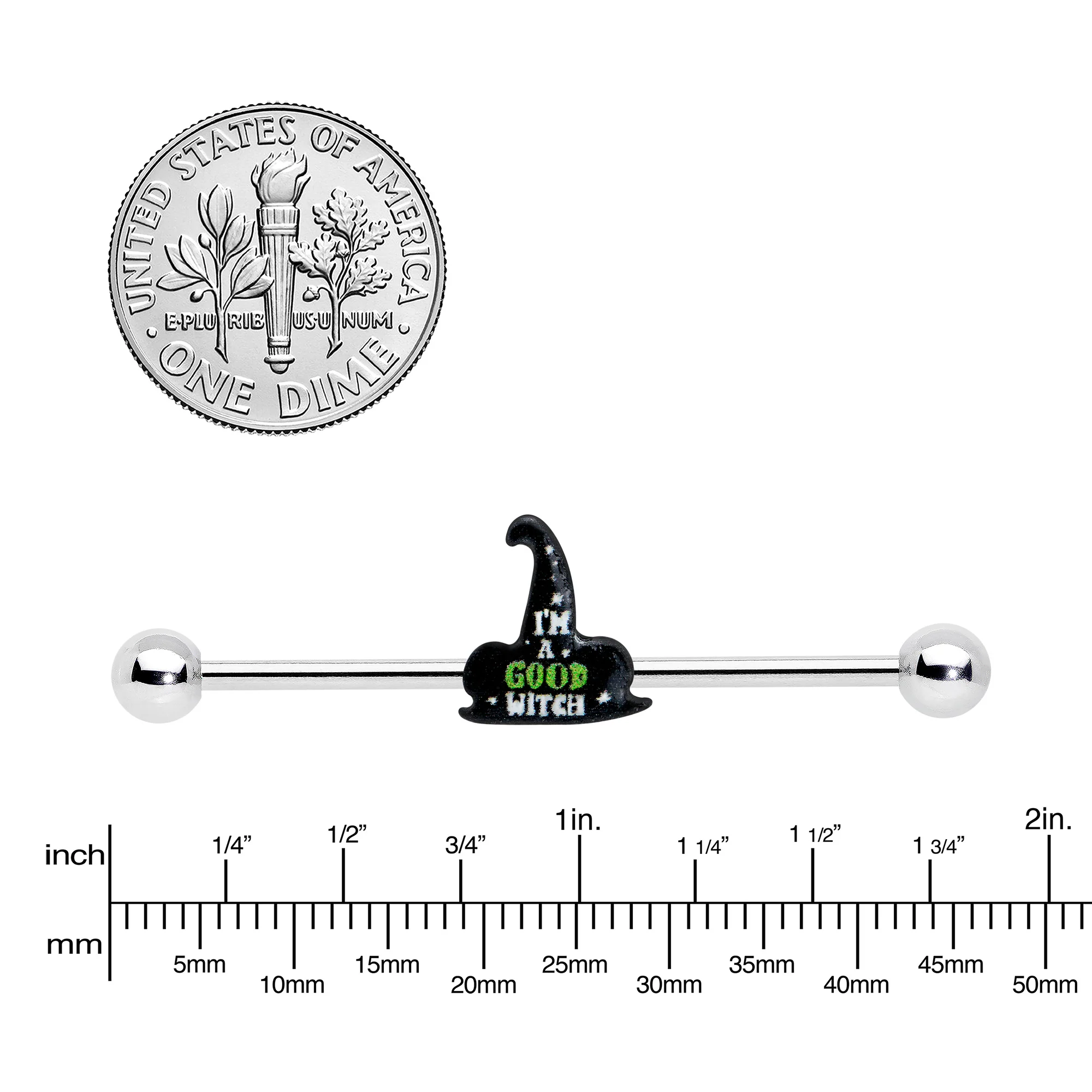 14G Good Witch Hat Glow the Dark Halloween Industrial Barbell 38mm - Image 4