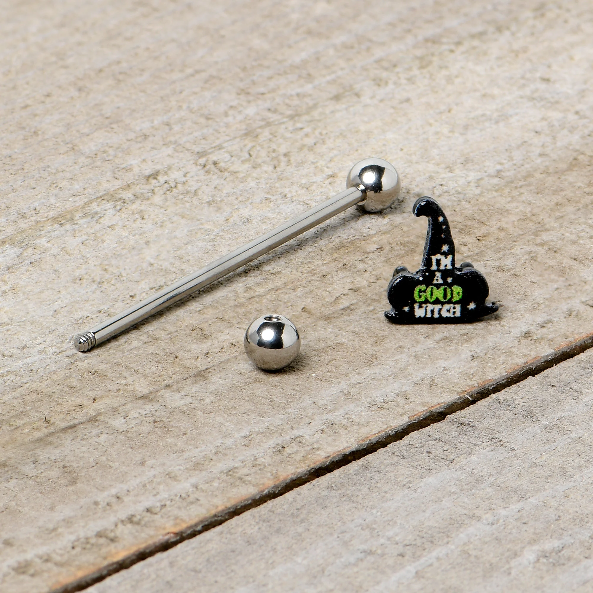 14G Good Witch Hat Glow the Dark Halloween Industrial Barbell 38mm - Image 6