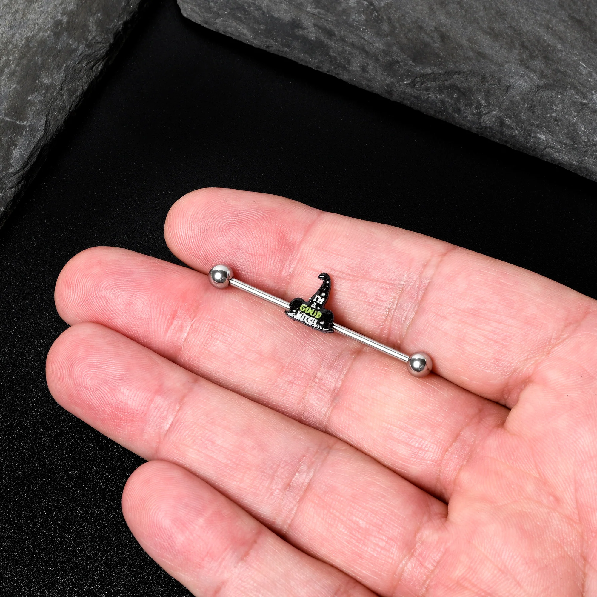 14G Good Witch Hat Glow the Dark Halloween Industrial Barbell 38mm - Image 7