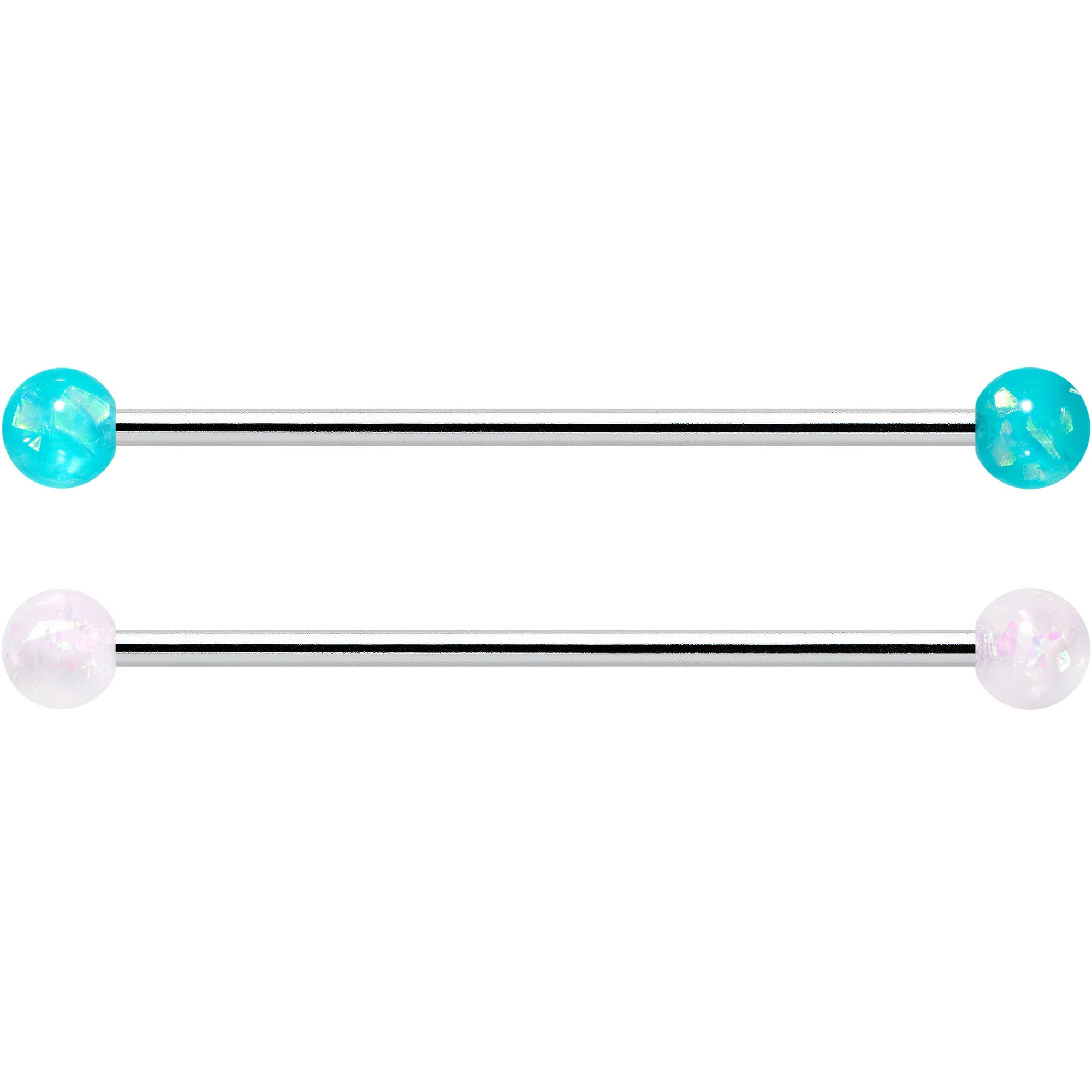 14G Green Aurora Black Faux Opal Pack Industrial Barbell Set of 4 - Image 2